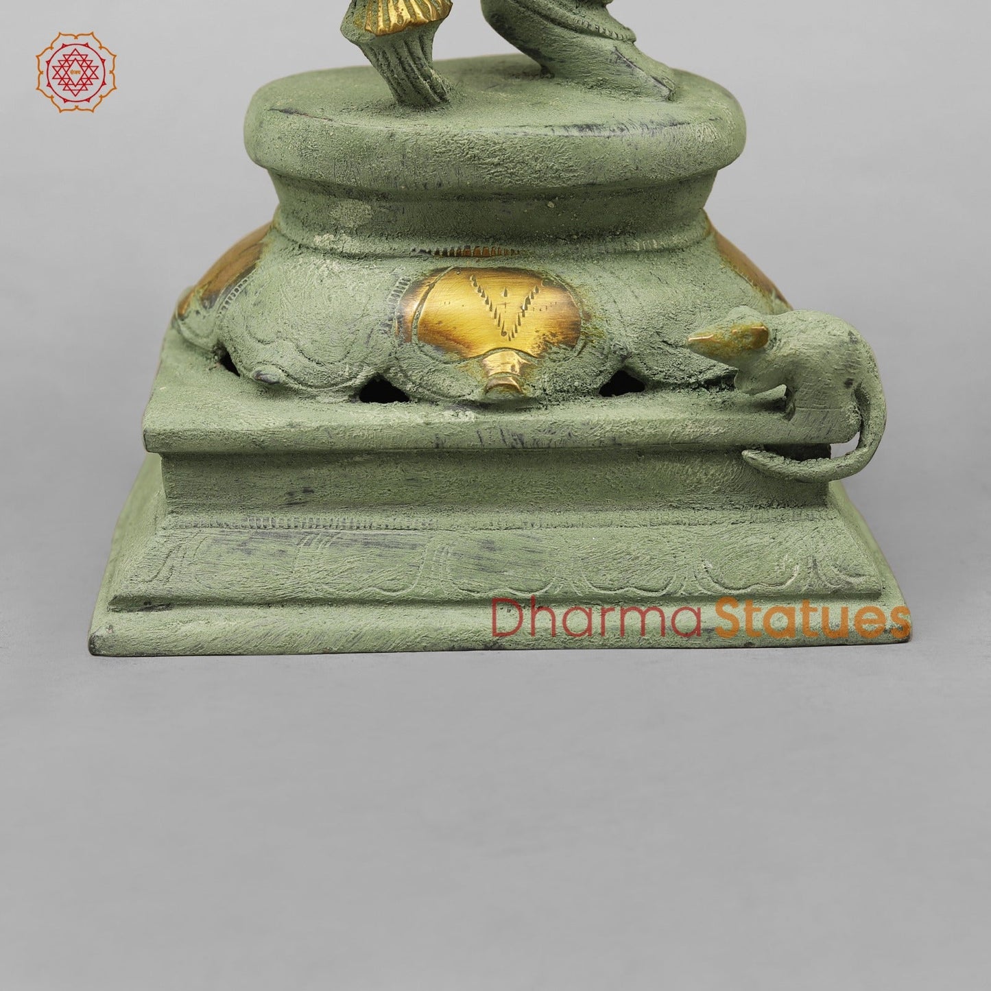 Brass Dancing Ganesh, Green Patina Antique Finish 12.5”