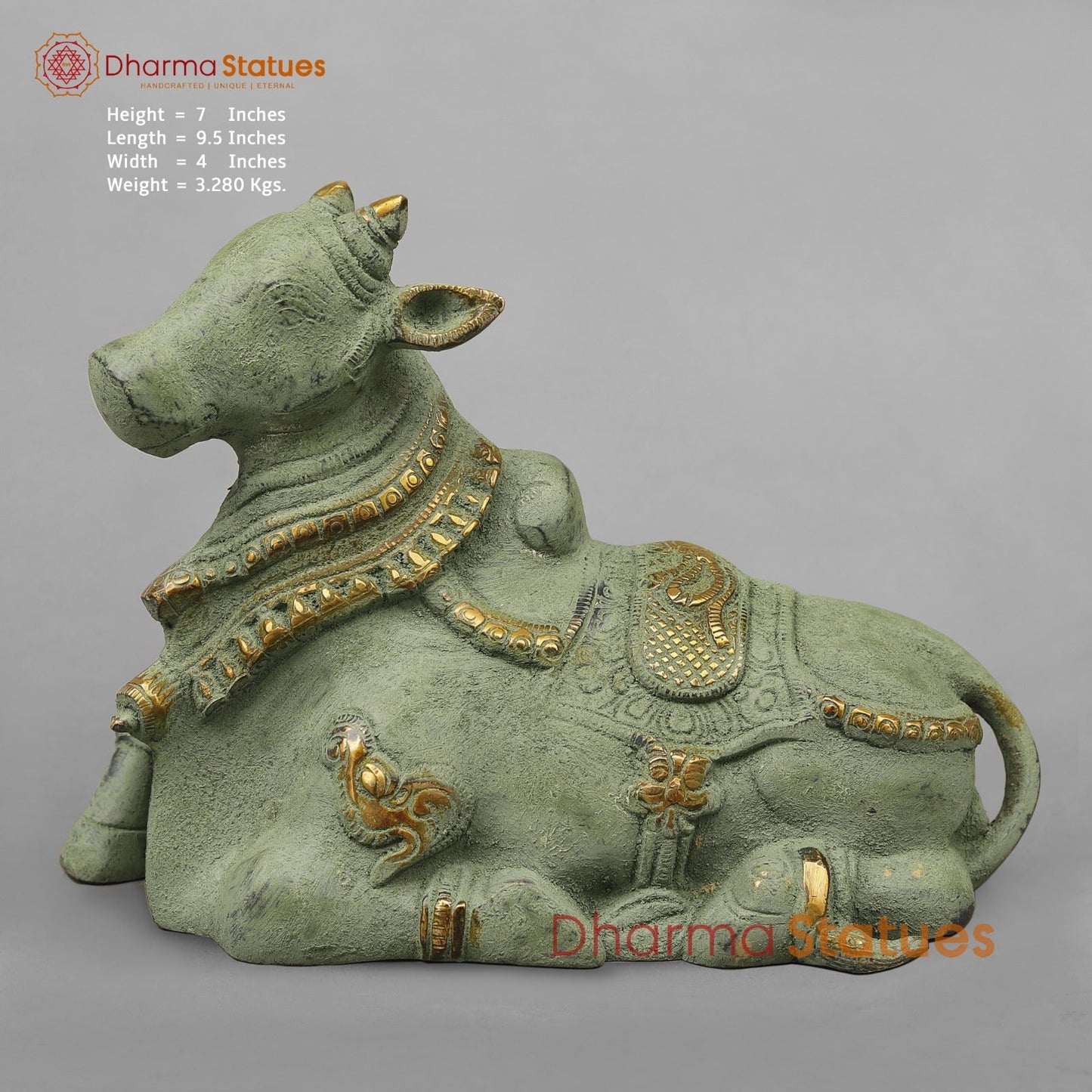 Brass Nandi Seated Fine, Green Patina Antique Finish 9.5”
