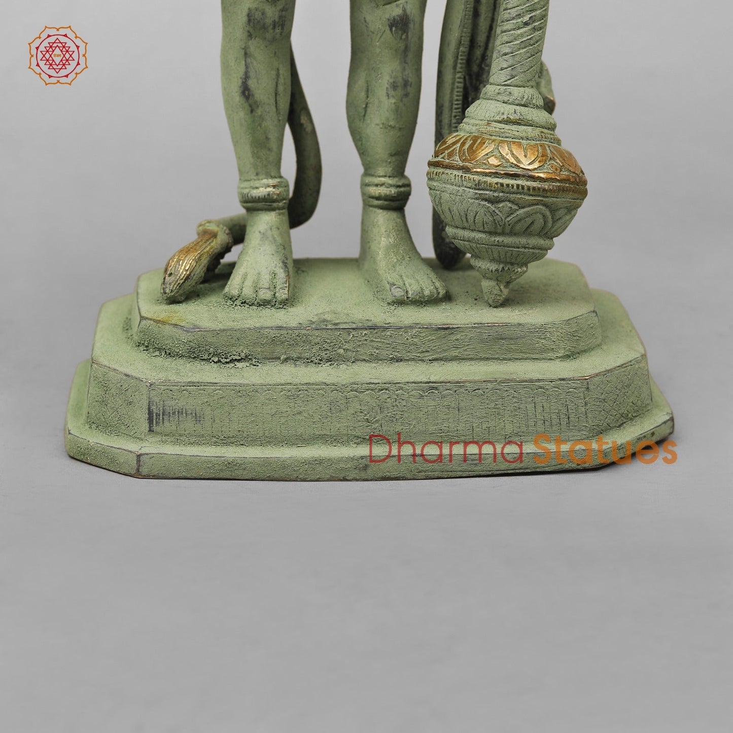 Brass Panchmukhi Hanuman Standing, Green Patina Antique Finish 13.5”