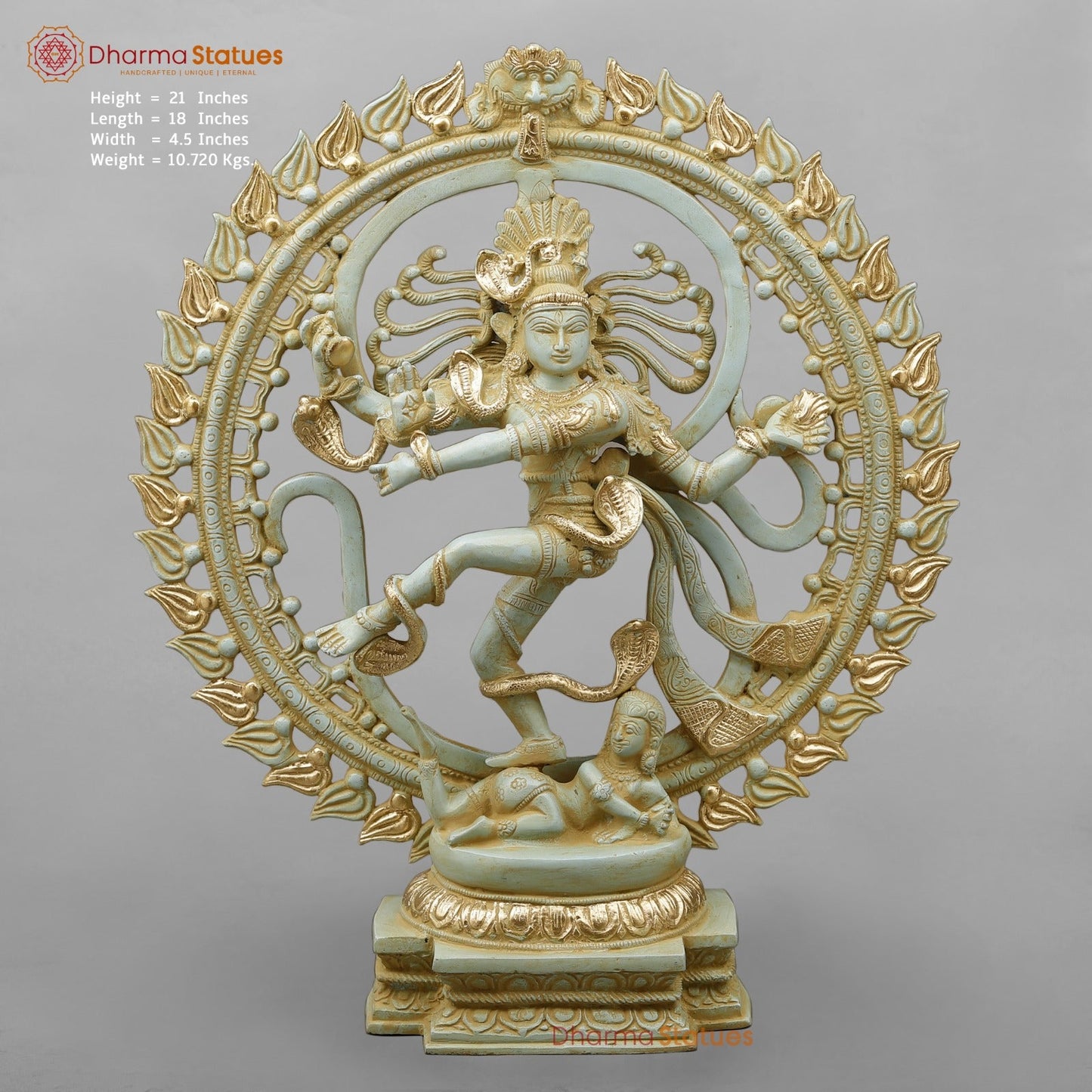 Brass Natraj Fine With Om, Light Turquoise finish with Gold 21”