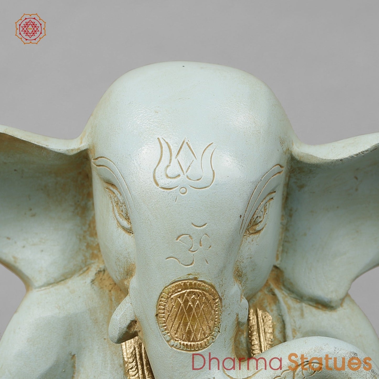 Brass Ganesh Seated With Long Ears, Light Turquoise finish 7.5”