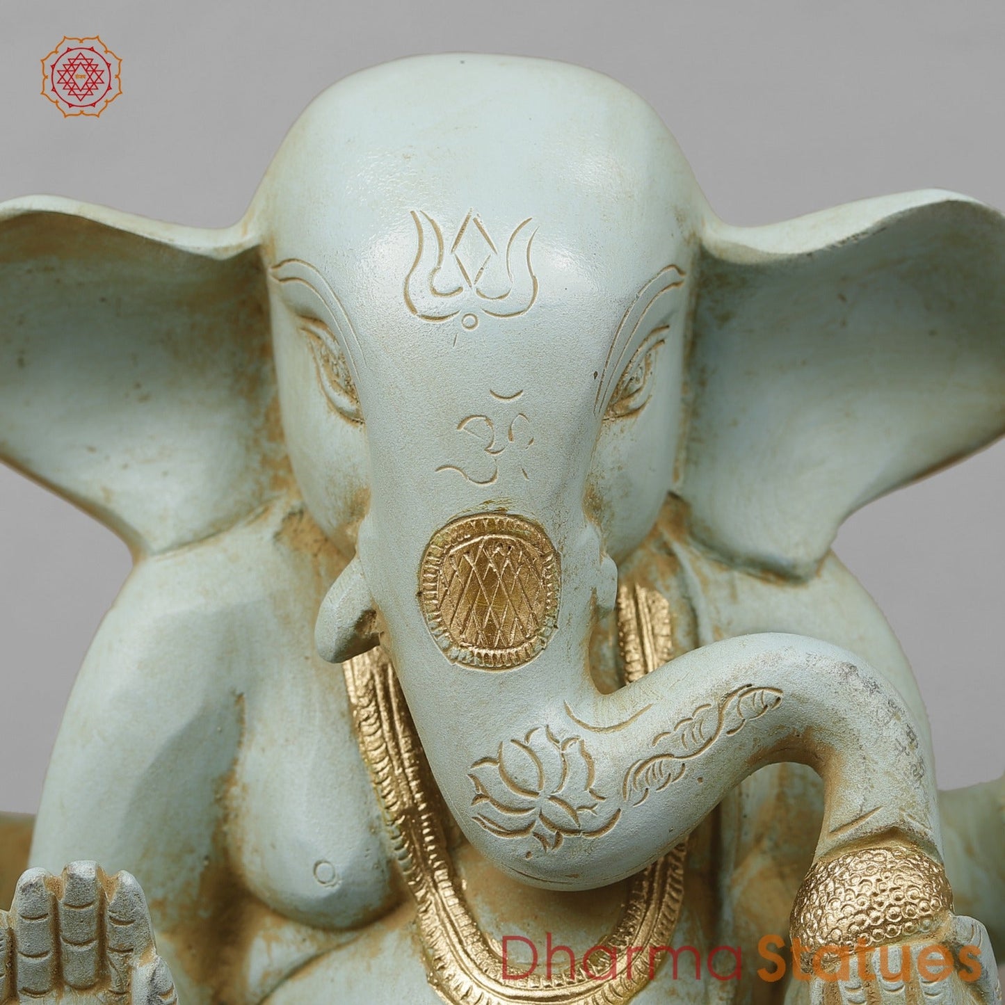 Brass Ganesh Seated With Long Ears, Light Turquoise finish 7.5”