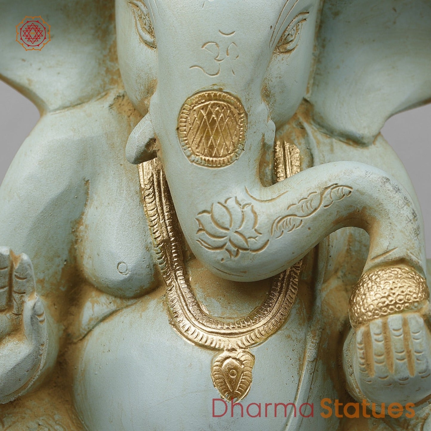 Brass Ganesh Seated With Long Ears, Light Turquoise finish 7.5”