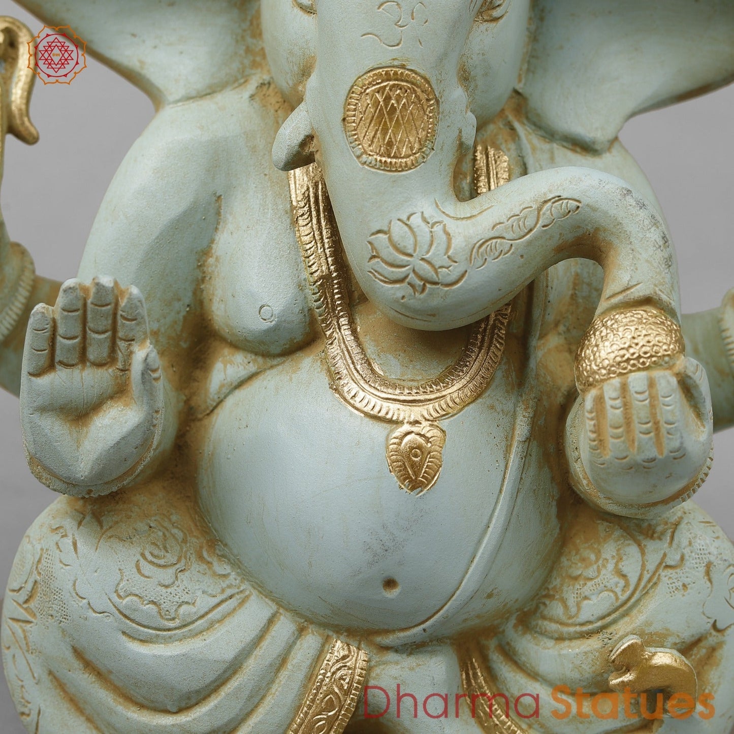 Brass Ganesh Seated With Long Ears, Light Turquoise finish 7.5”