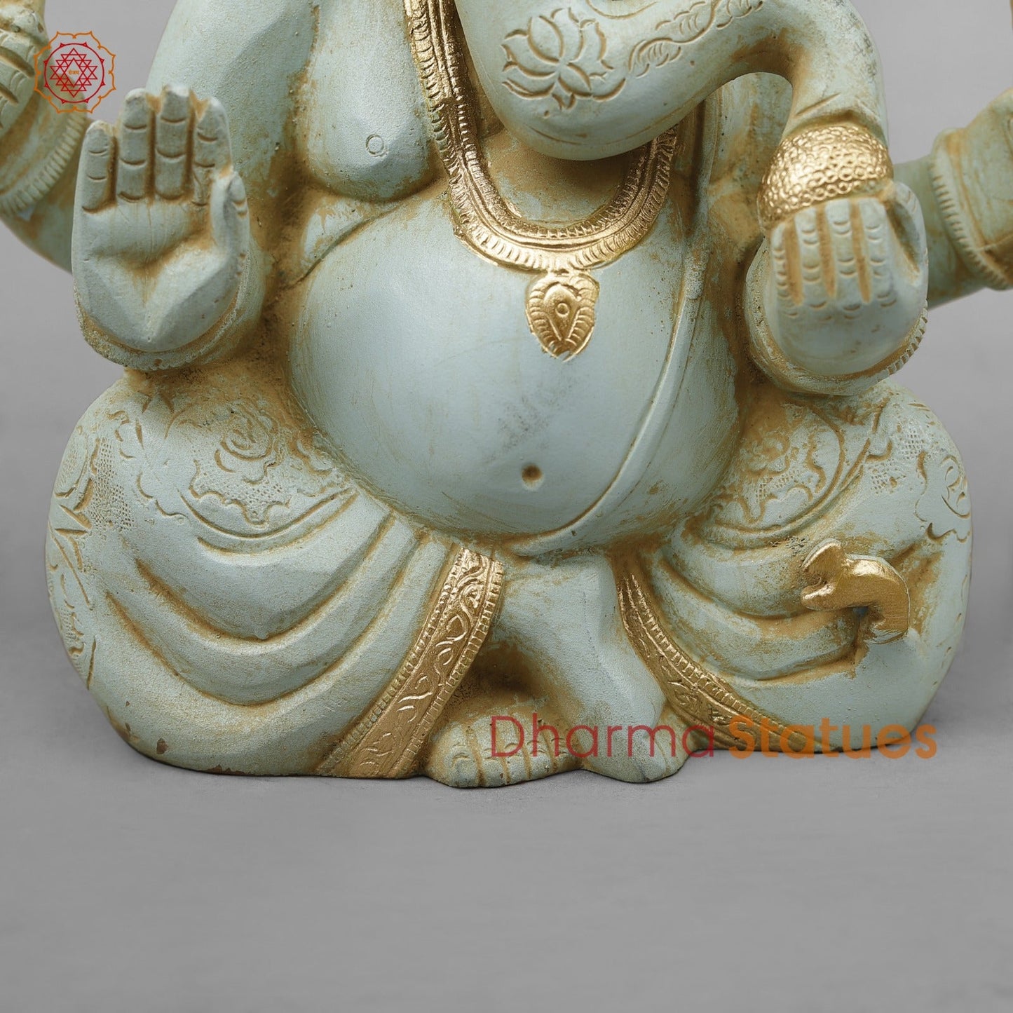 Brass Ganesh Seated With Long Ears, Light Turquoise finish 7.5”