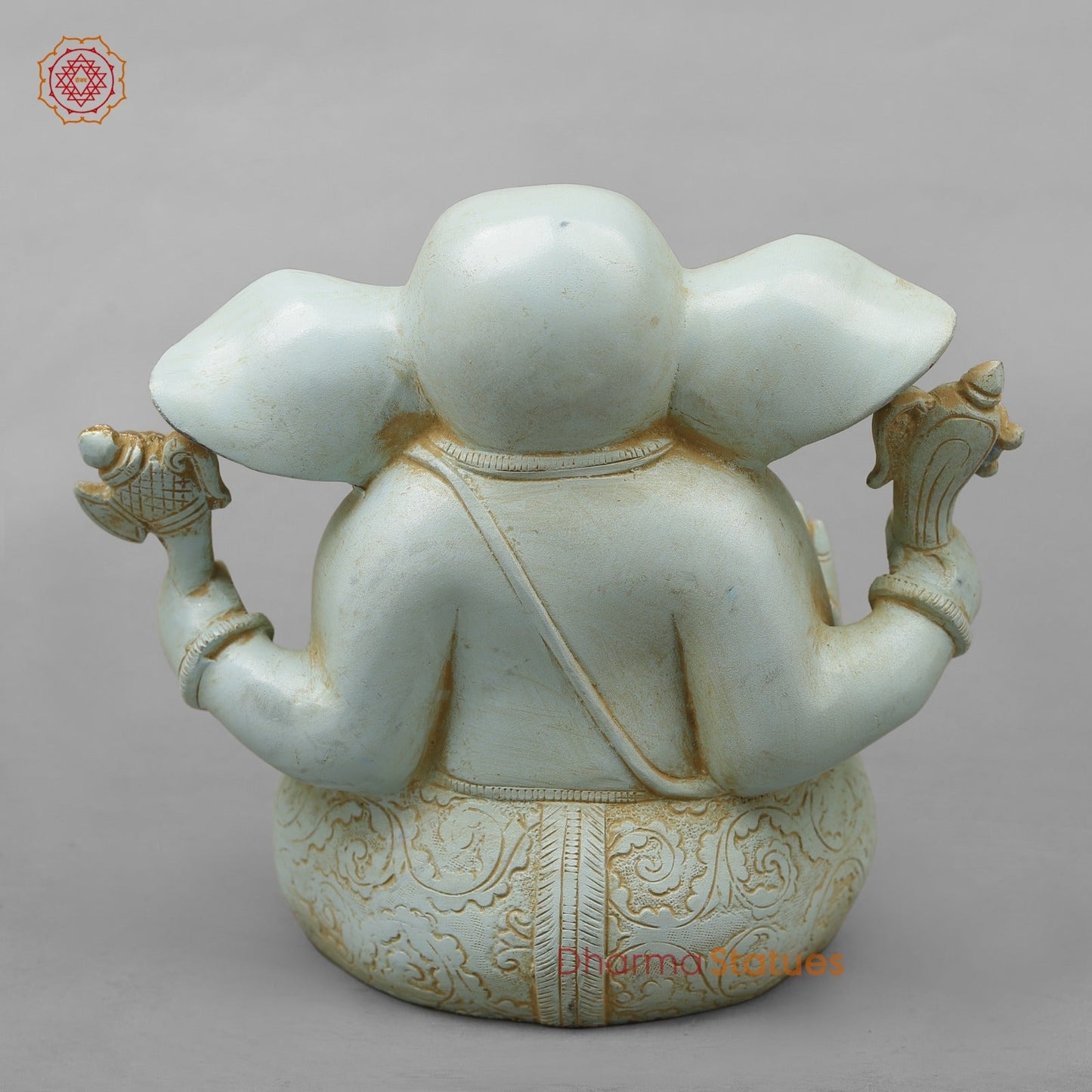 Brass Ganesh Seated With Long Ears, Light Turquoise finish 7.5”