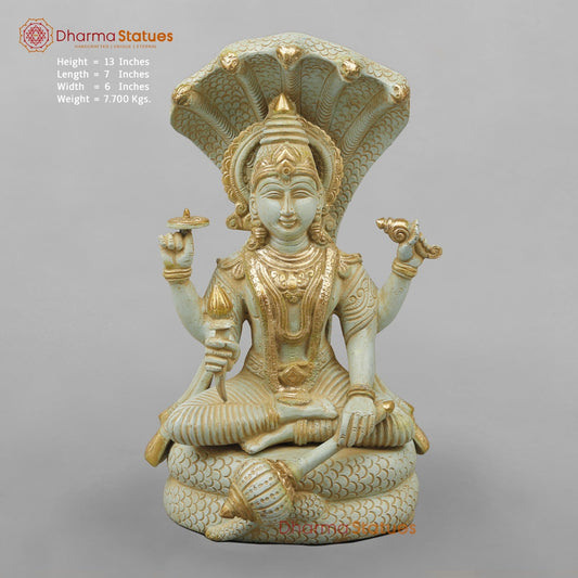 Brass Vishnu Seated Fine, Light Turquoise finish 13”