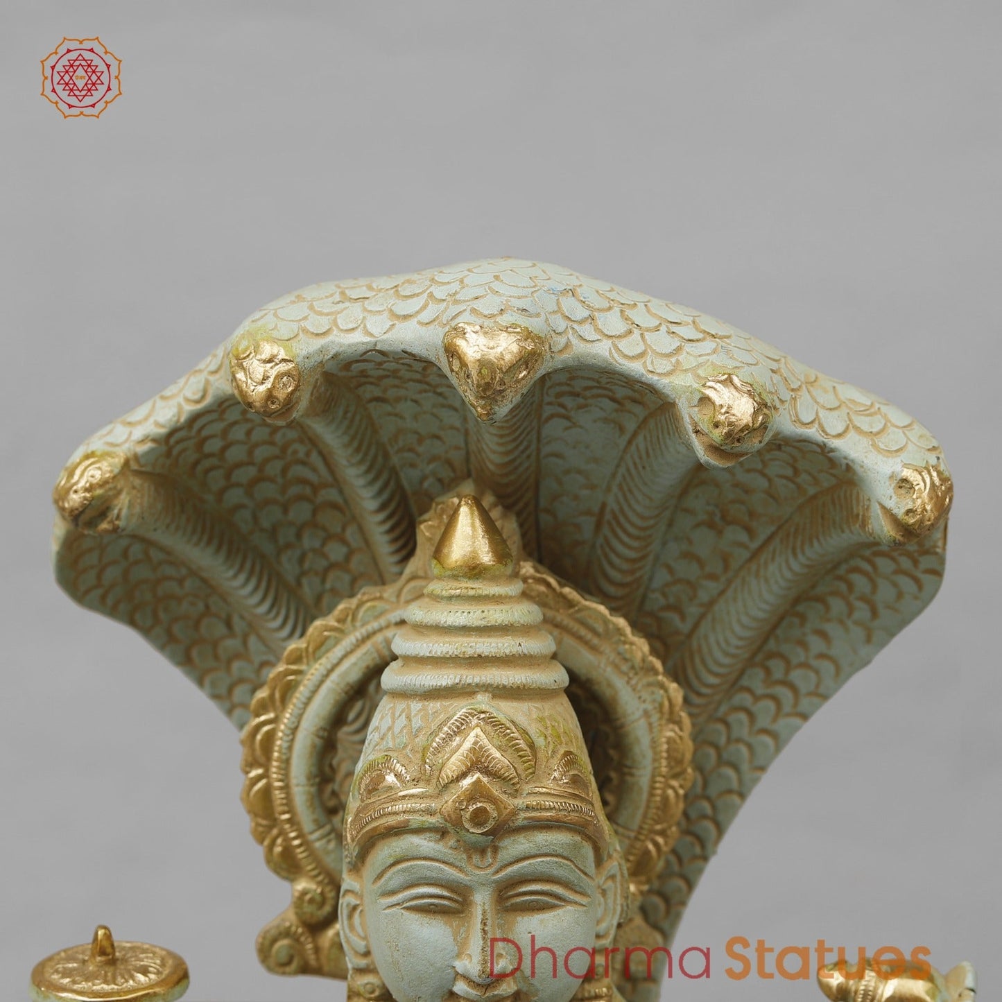 Brass Vishnu Seated Fine, Light Turquoise finish 13”