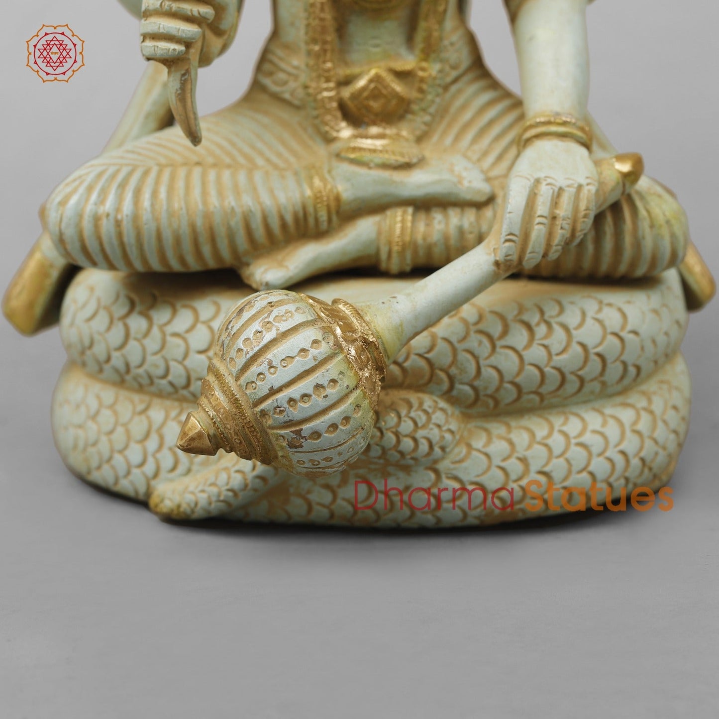 Brass Vishnu Seated Fine, Light Turquoise finish 13”