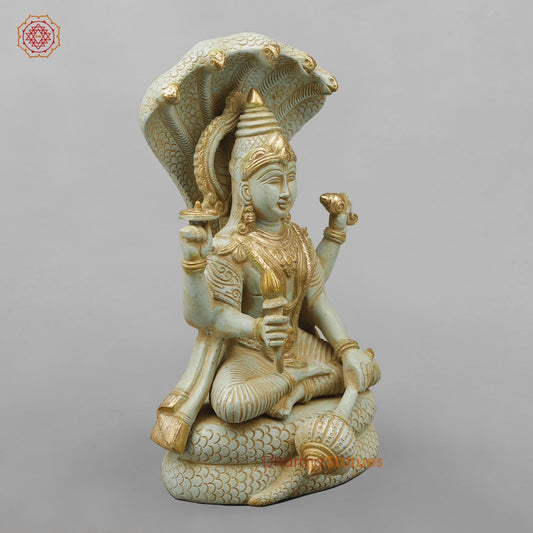 Brass Vishnu Seated Fine, Light Turquoise finish 13”