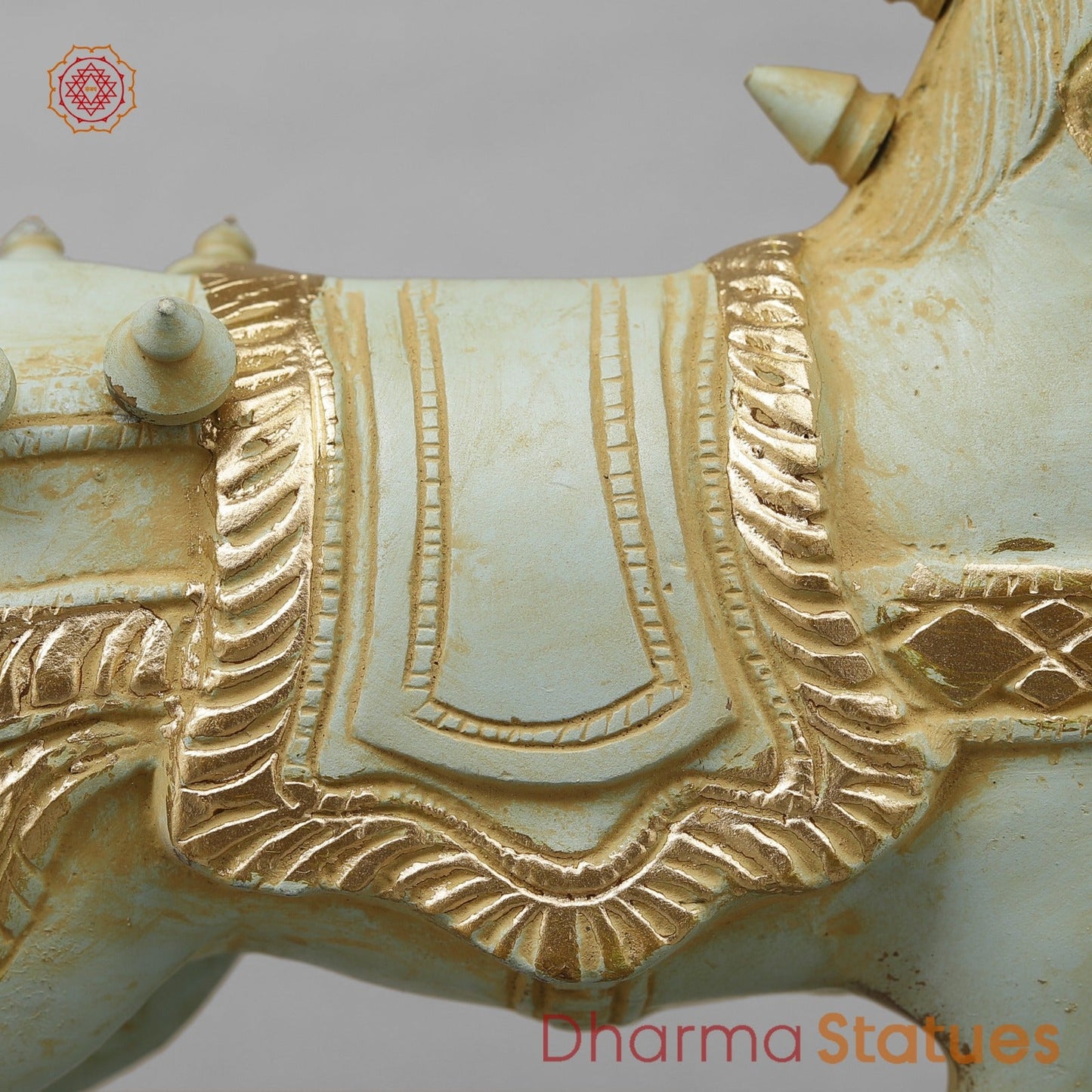 Brass Horse Standing with Fine Carving, Light Turquoise finish 12”