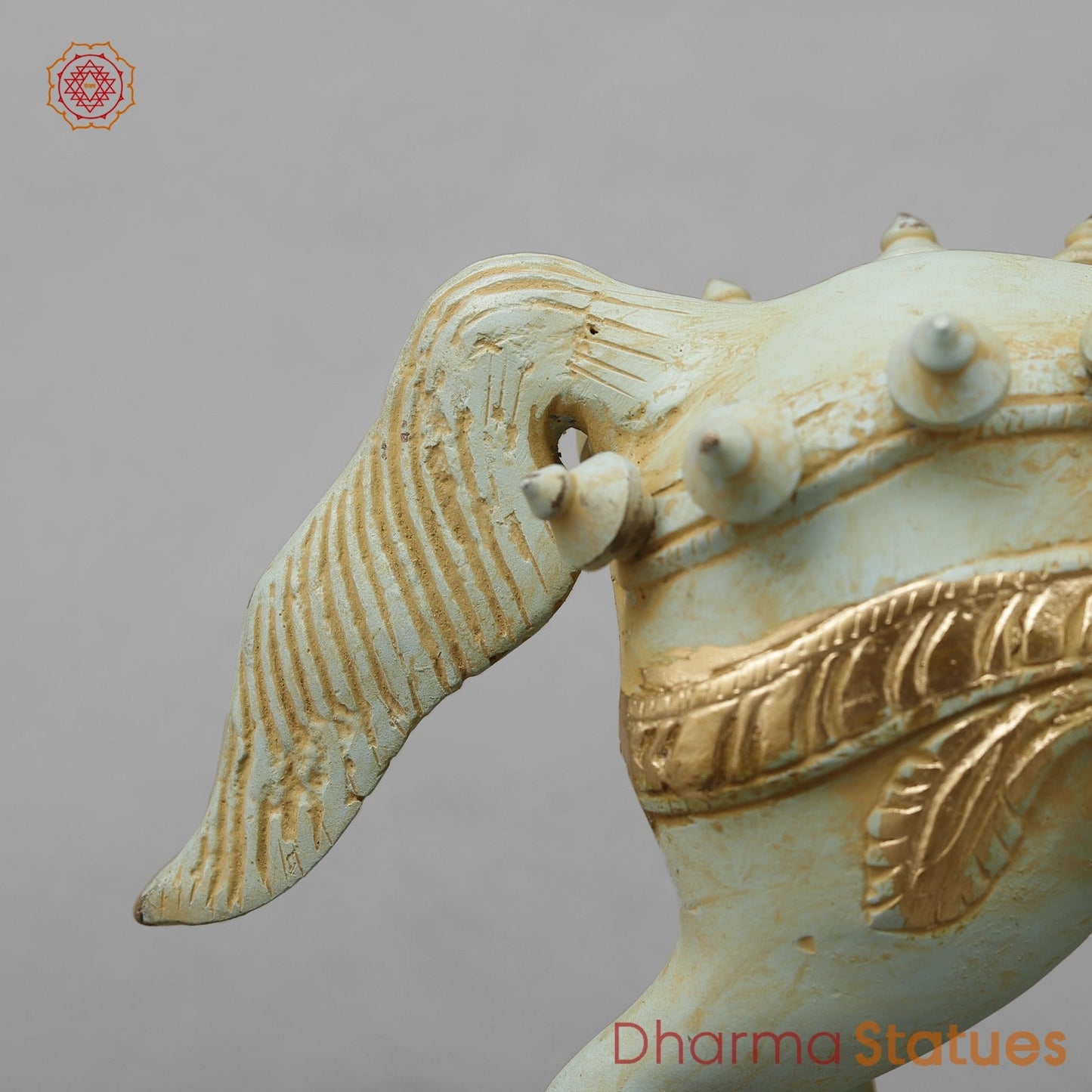 Brass Horse Standing with Fine Carving, Light Turquoise finish 12”
