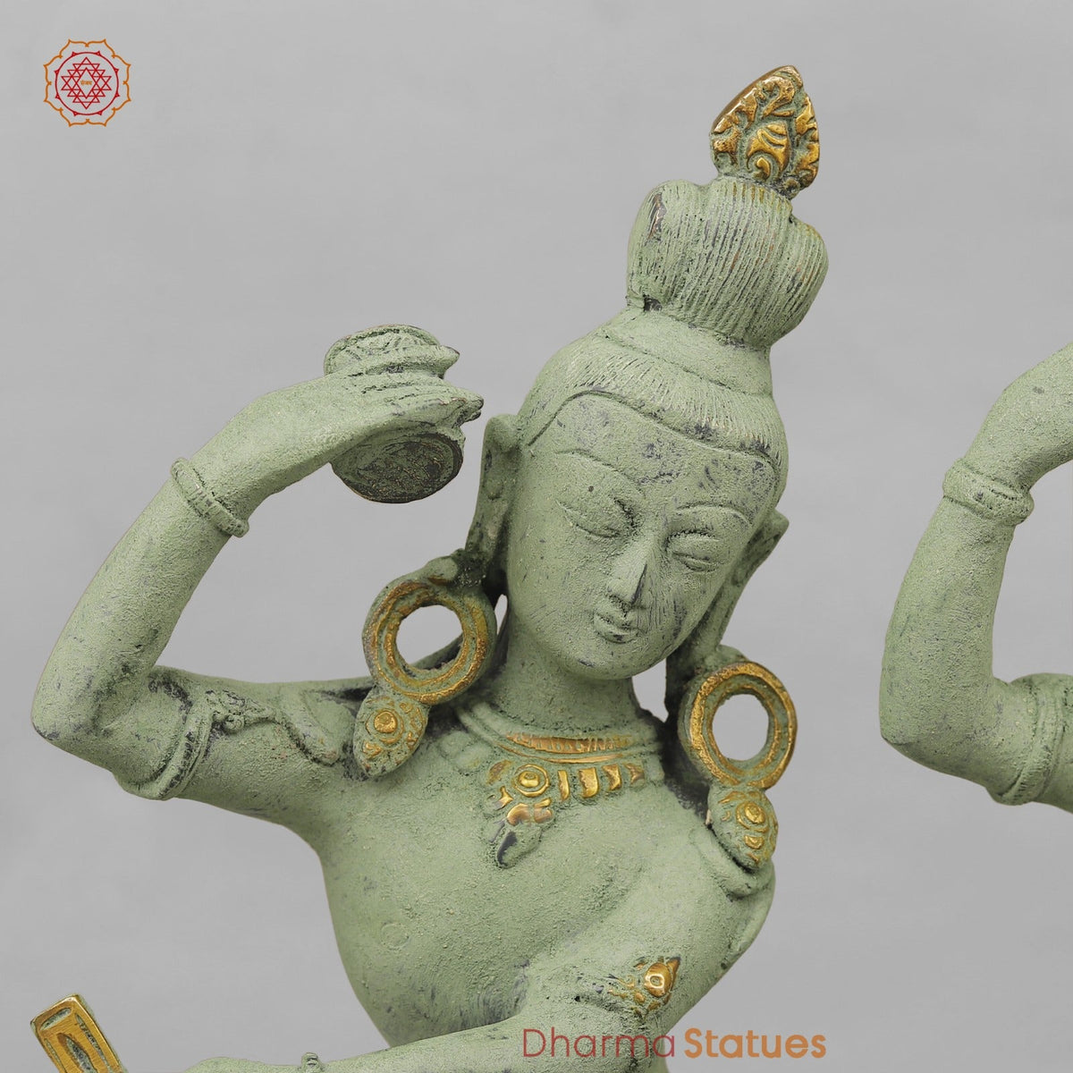 Brass Shiva Parwati Dancing Gracefully, Green Antique finish 17”