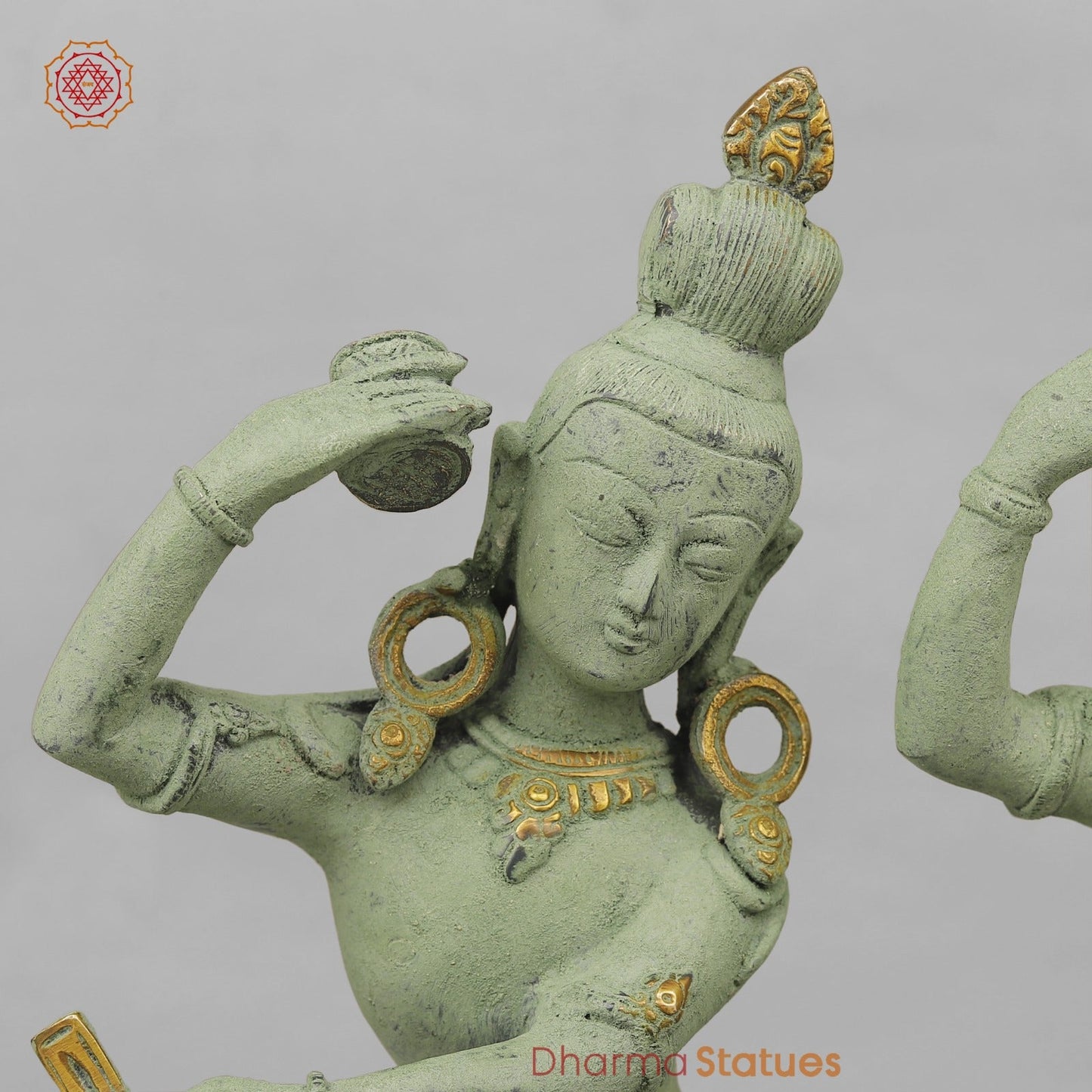 Brass Shiva Parwati Dancing Gracefully, Green Antique finish 17”