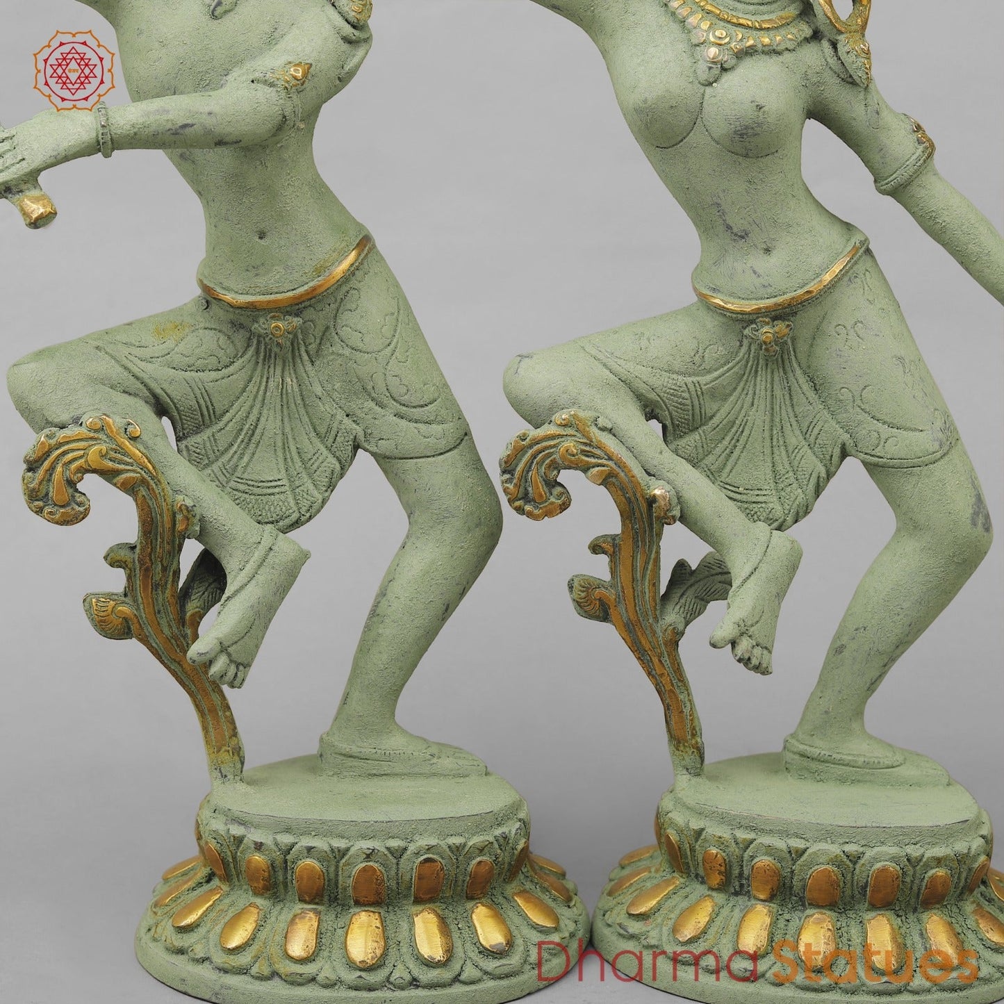 Brass Shiva Parwati Dancing Gracefully, Green Antique finish 17”