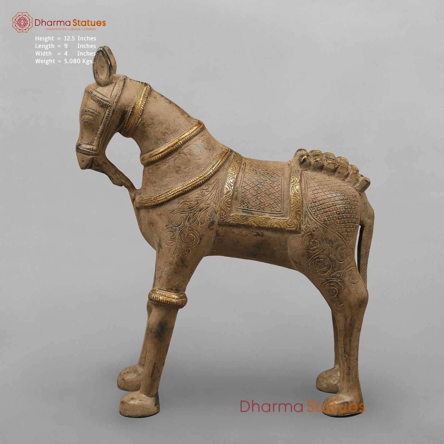 Brass Vintage Horse Fine, Antique Finish 12.5”
