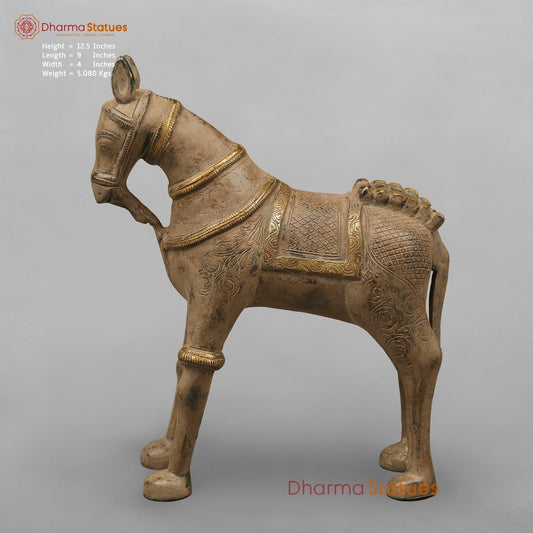 Brass Vintage Horse Fine, Antique Finish 12.5”