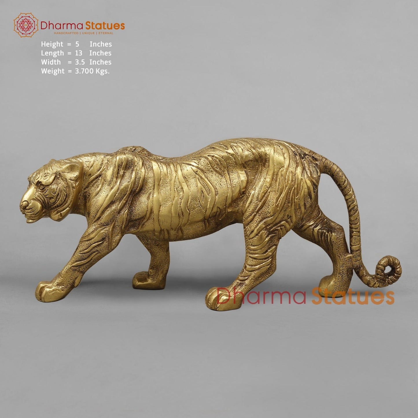 Brass Royal And Majestic Bengal Tiger, Golden Finish 13”