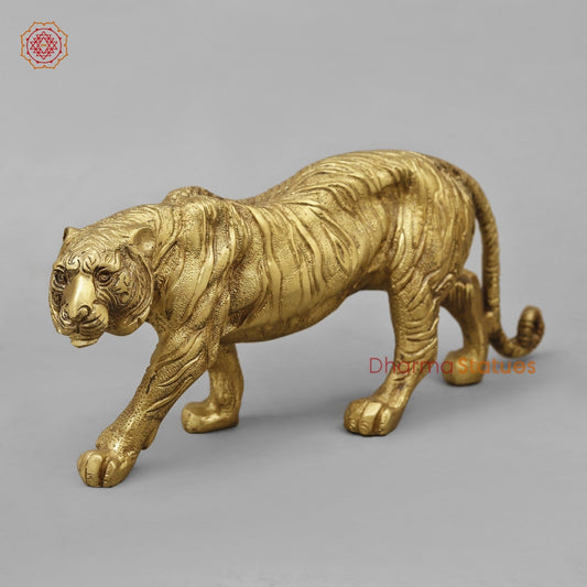 Brass Royal And Majestic Bengal Tiger, Golden Finish 13”