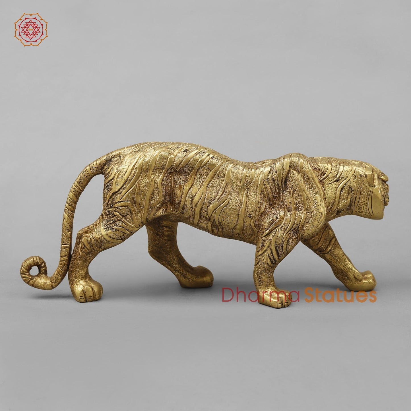 Brass Royal And Majestic Bengal Tiger, Golden Finish 13”