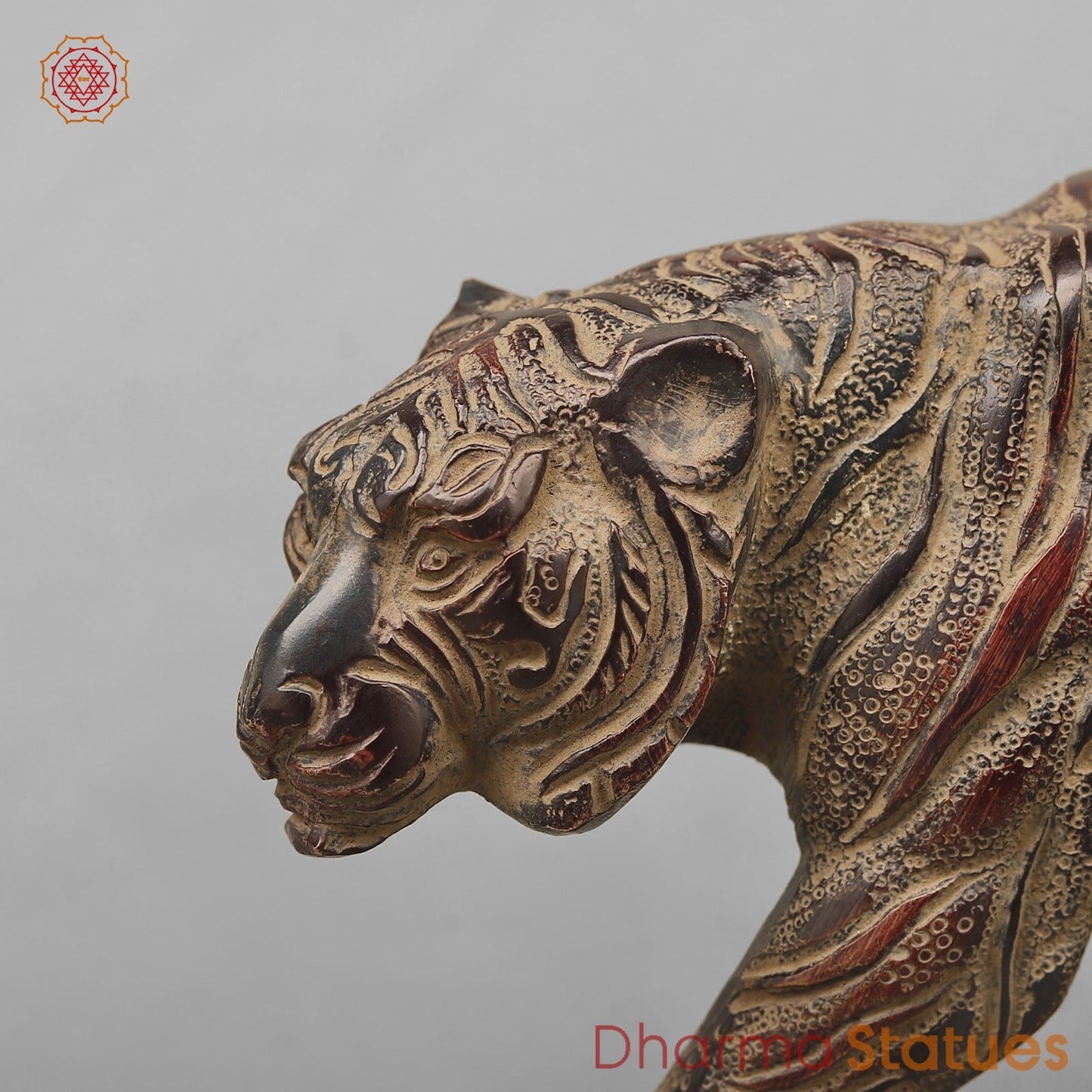 Brass Royal And Majestic Bengal Tiger, Antique Finish 13”