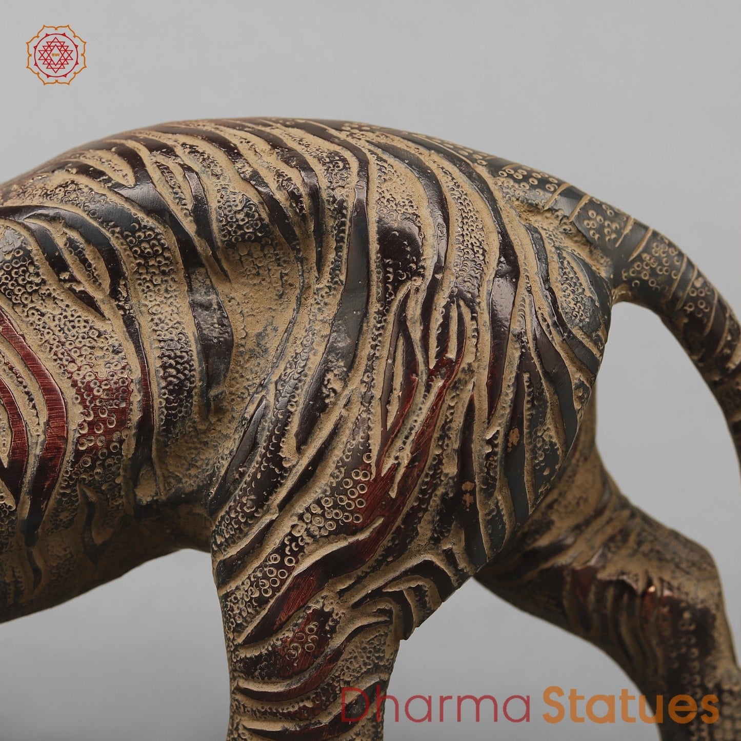 Brass Royal And Majestic Bengal Tiger, Antique Finish 13”