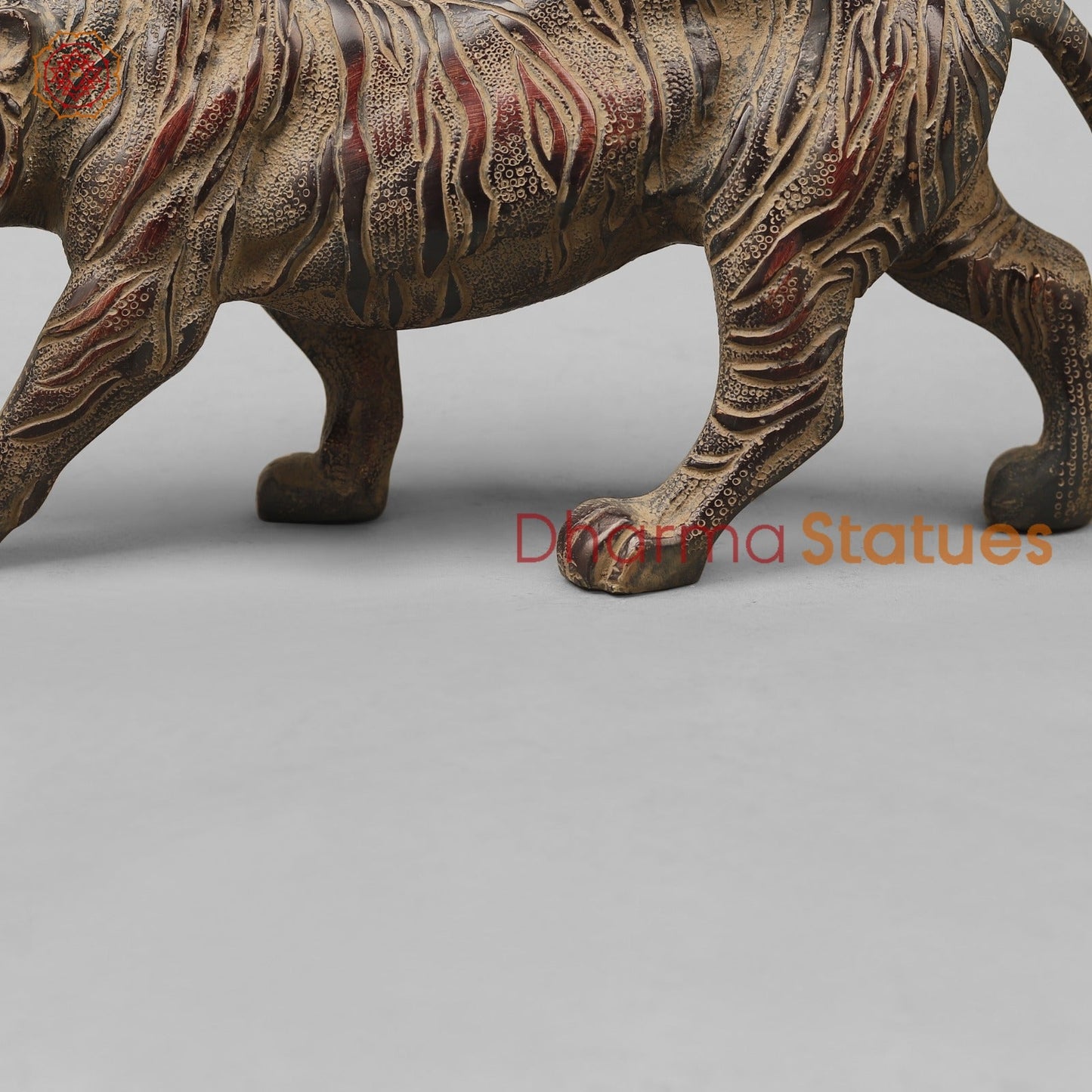 Brass Royal And Majestic Bengal Tiger, Antique Finish 13”