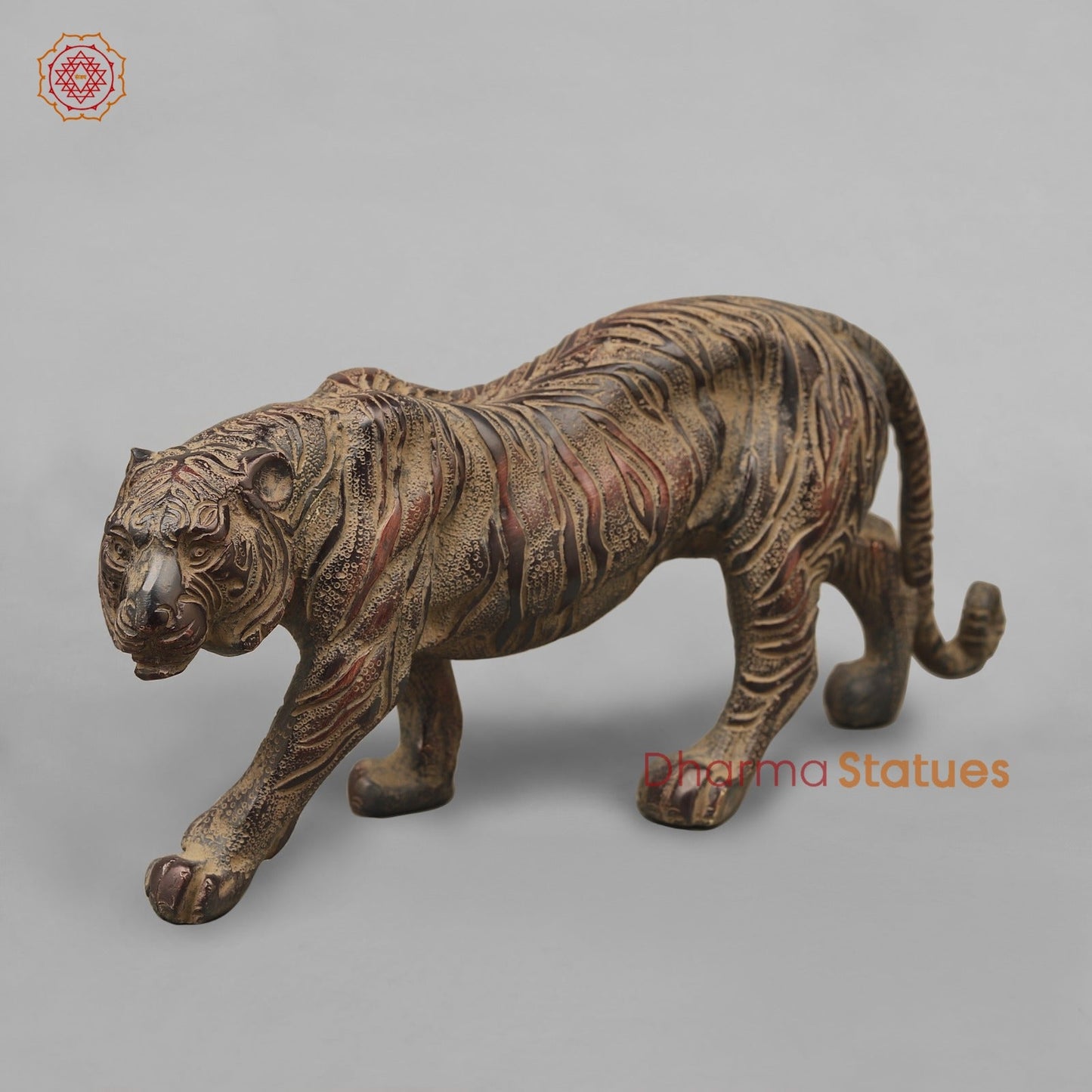 Brass Royal And Majestic Bengal Tiger, Antique Finish 13”