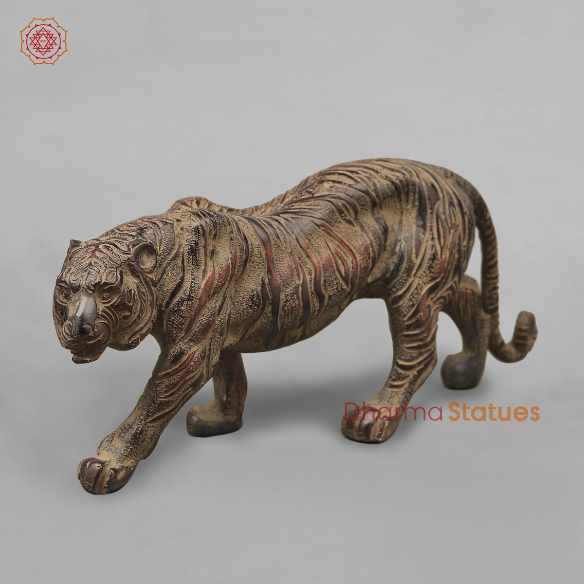 Brass Royal And Majestic Bengal Tiger, Antique Finish 13”