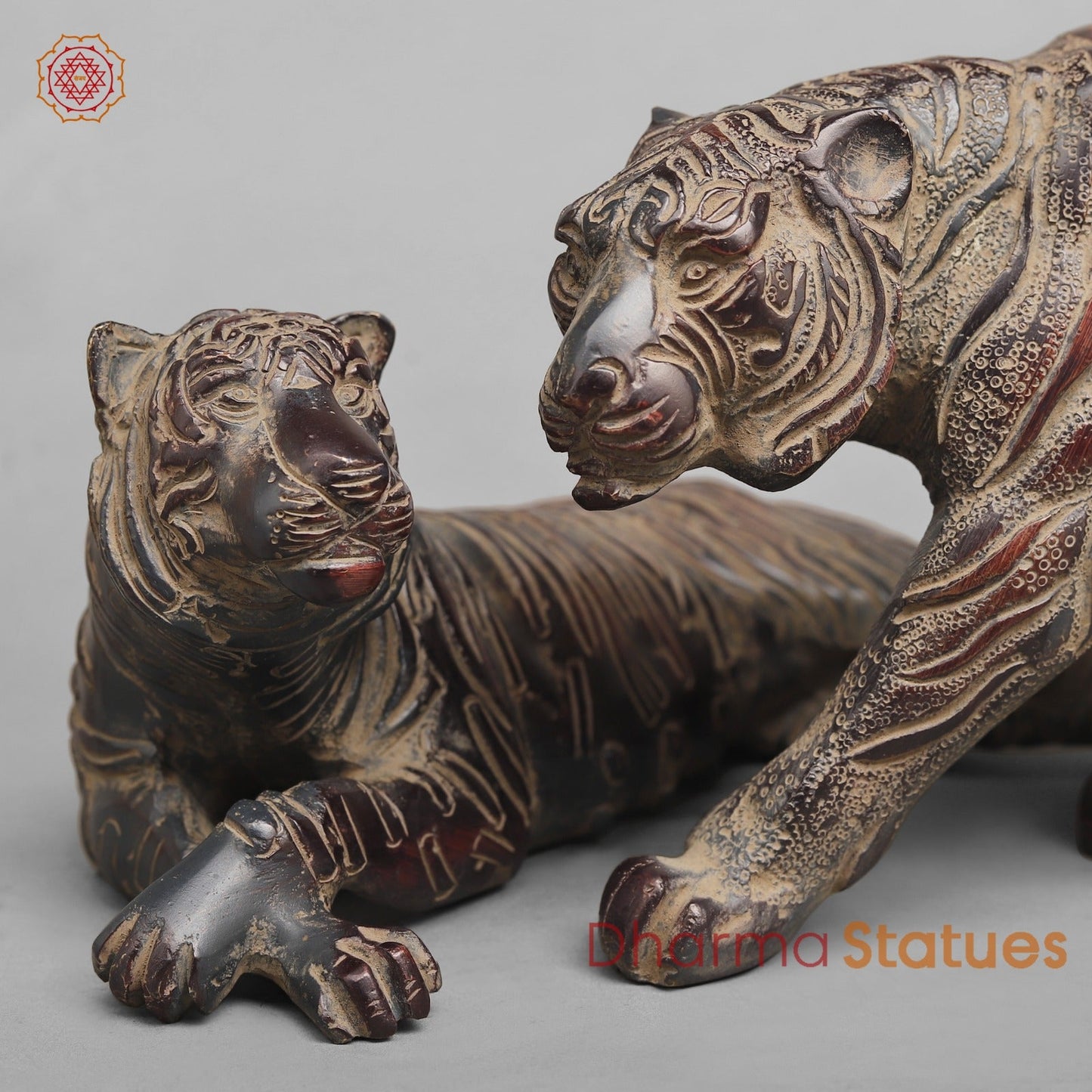 Brass Tiger Couple Resting , Antique Finish 12”