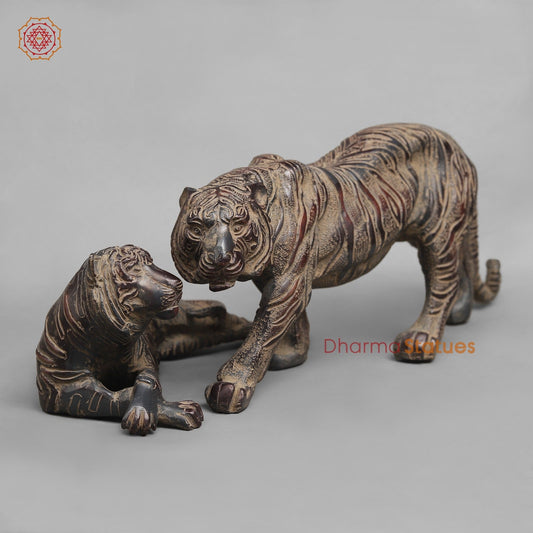 Brass Tiger Couple Resting , Antique Finish 12”