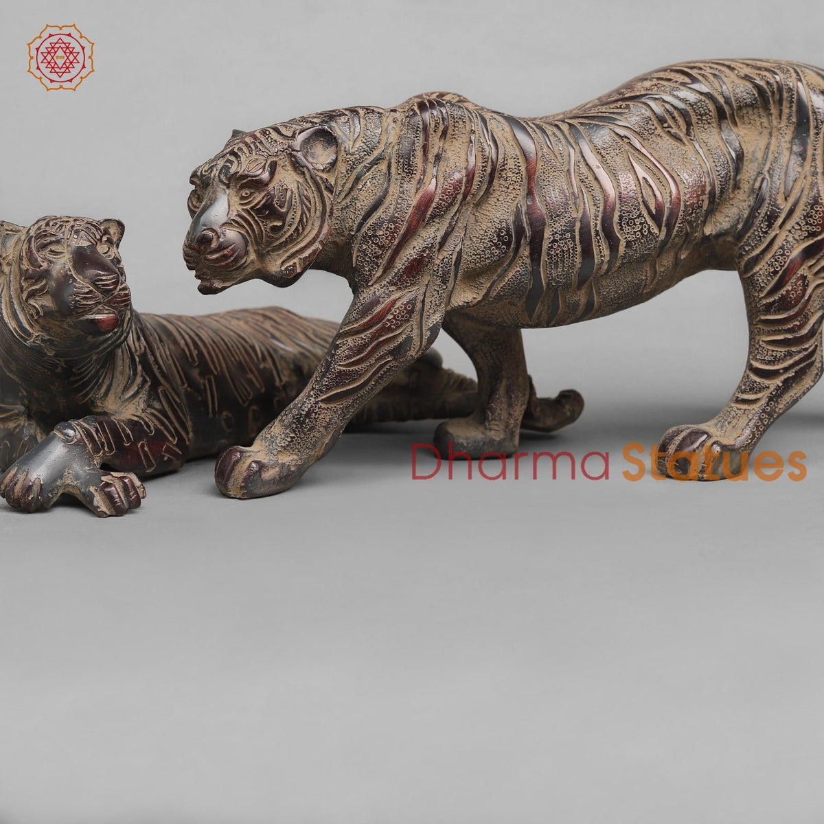 Brass Tiger Couple Resting , Antique Finish 12”