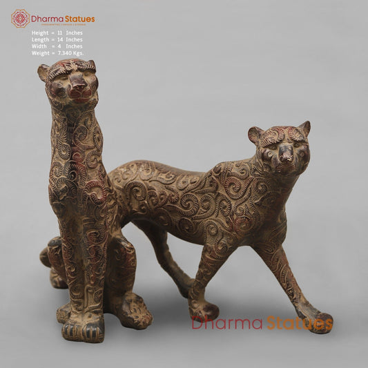 Brass Panther Couple Seated, Antique finish 14”