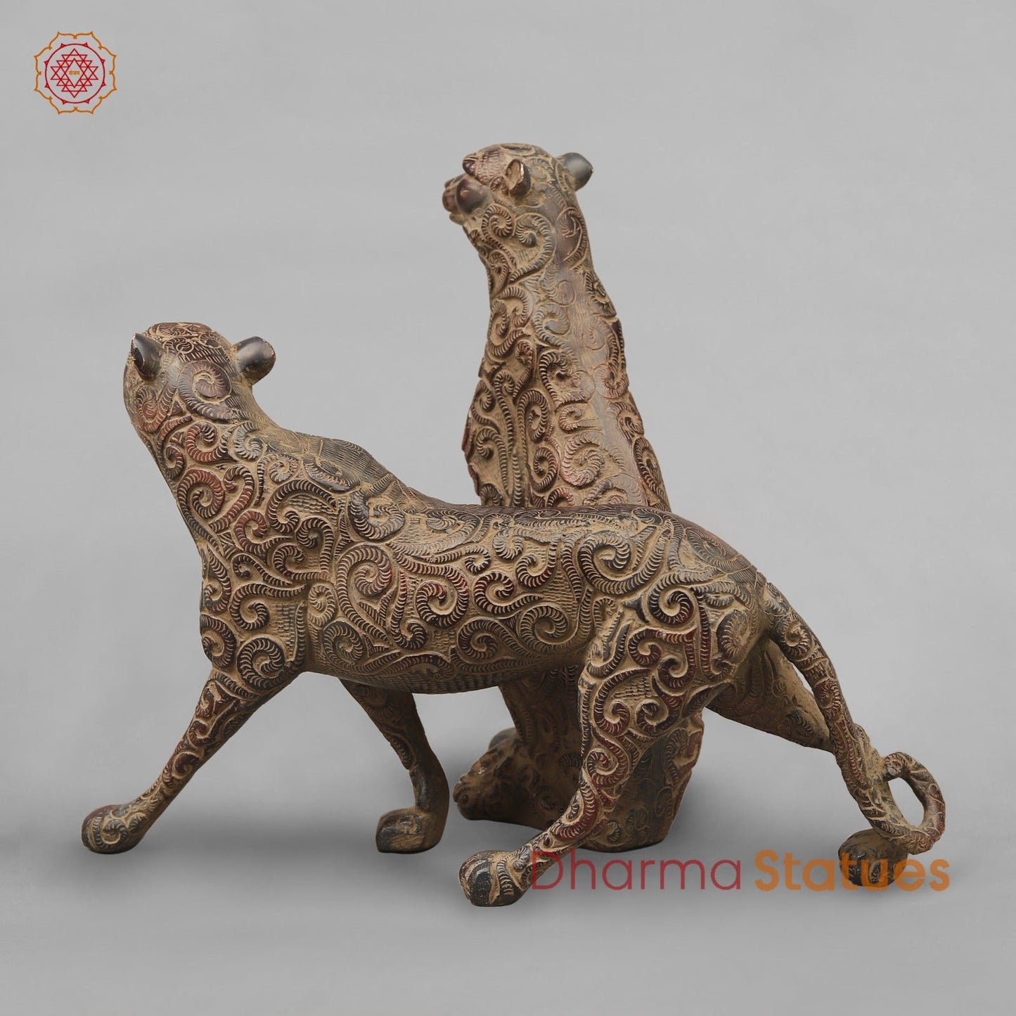Brass Panther Couple Seated, Antique finish 14”