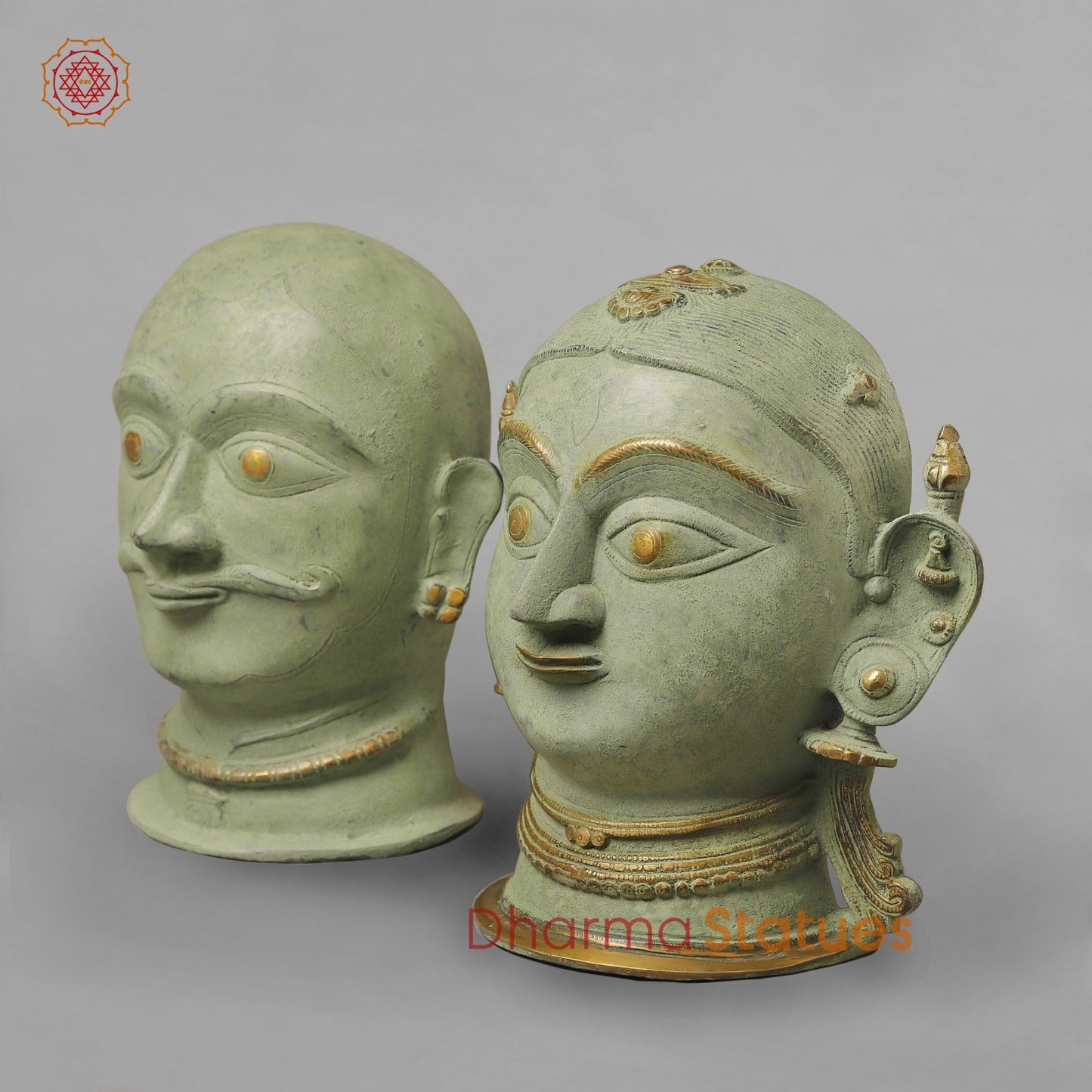 Brass Shiva,Parwati Head, Patina Finish 10”