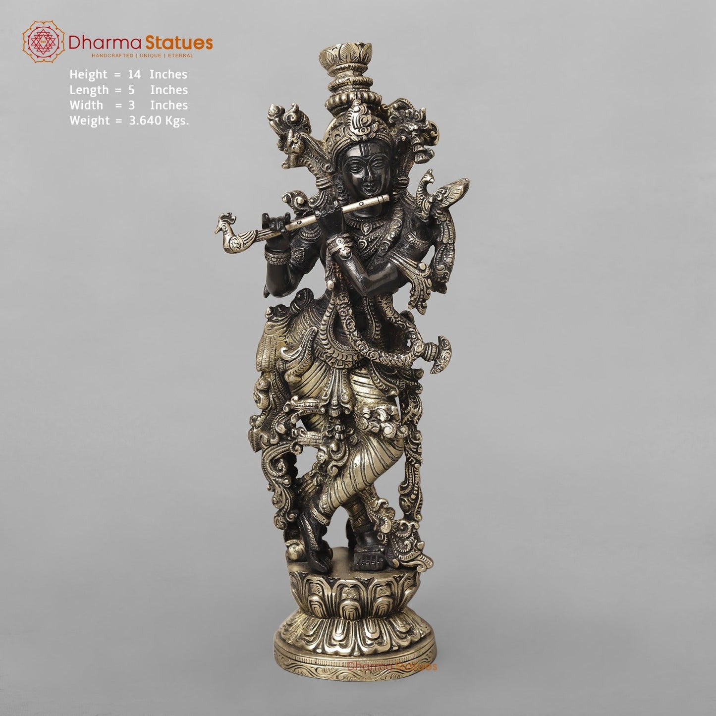 Brass Krishna Fine Standing, Royal Black Finish 14”