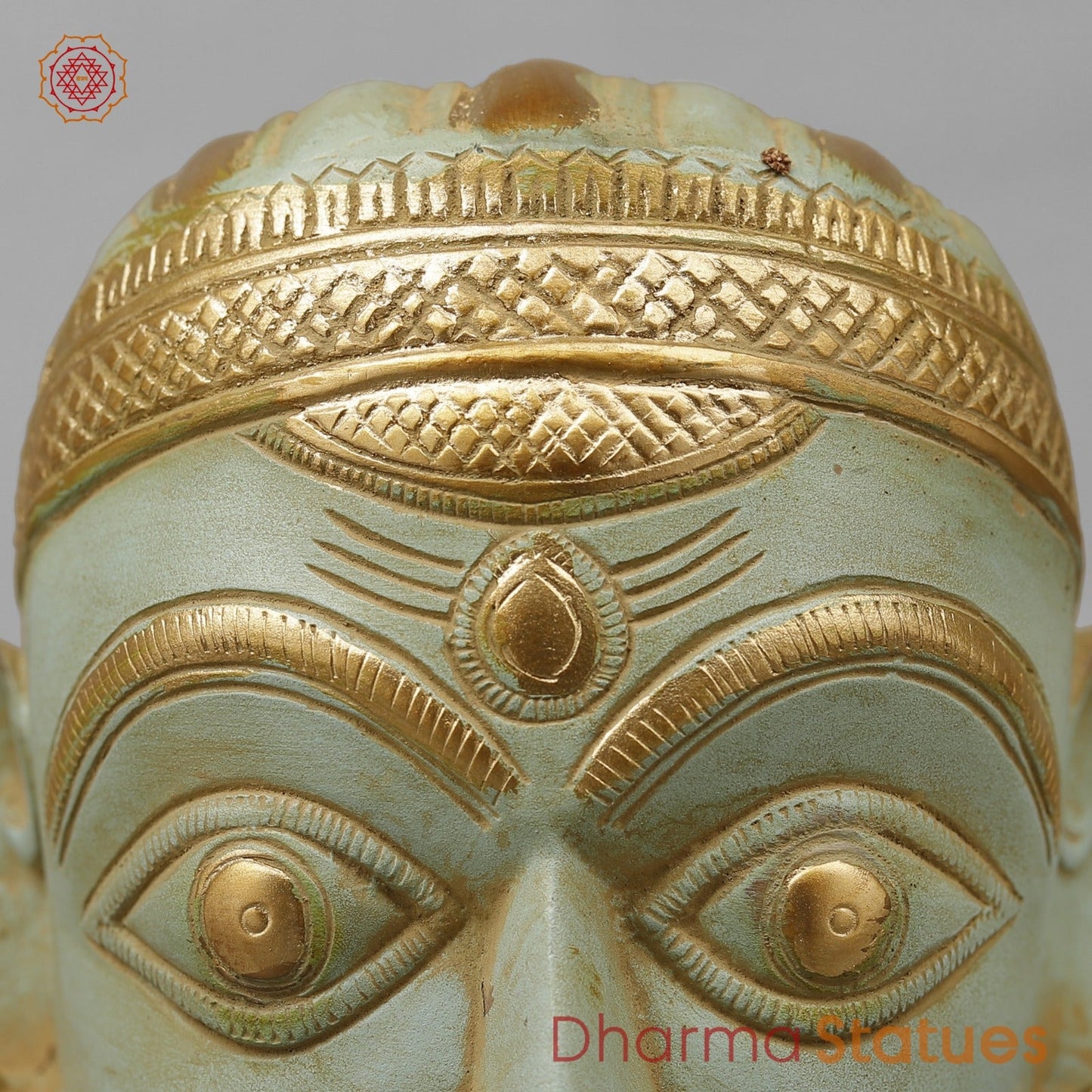Brass Mukhlingam Shiva Head, Light Turquoise finish 7”