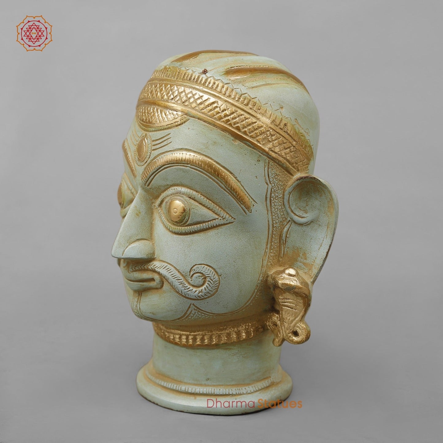 Brass Mukhlingam Shiva Head, Light Turquoise finish 7”