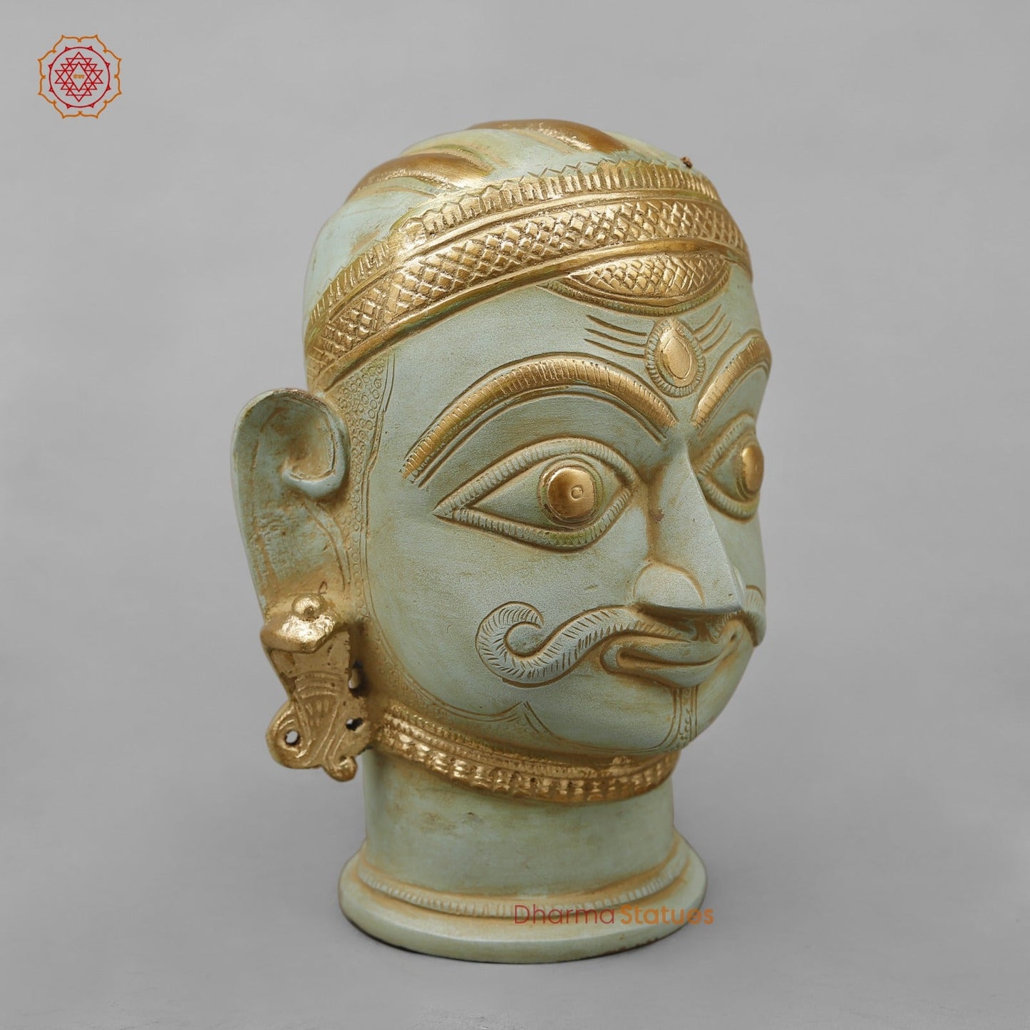 Brass Mukhlingam Shiva Head, Light Turquoise finish 7”