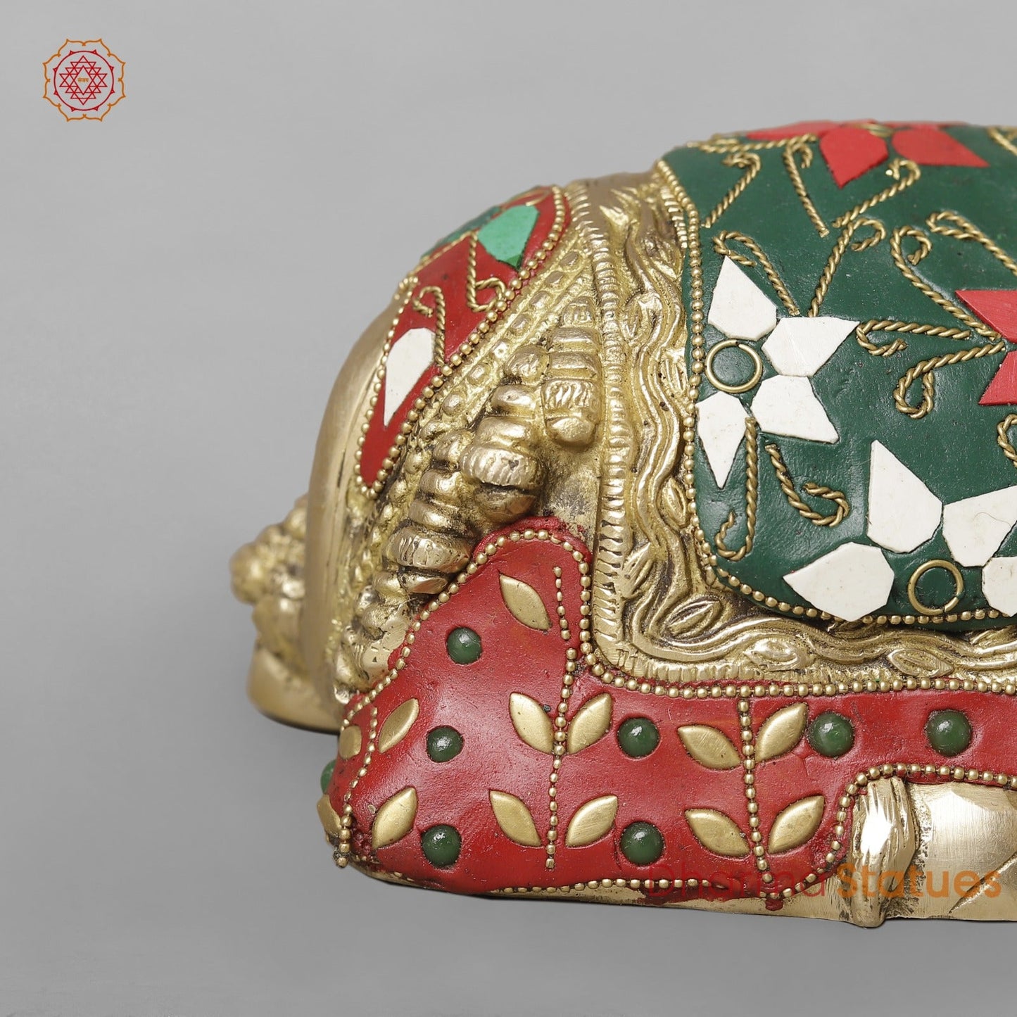Brass Nandi Seated,Floral Stone Work 10”