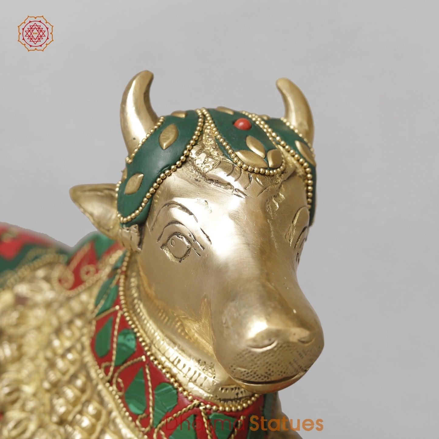 Brass Nandi Seated,Floral Stone Work 10”