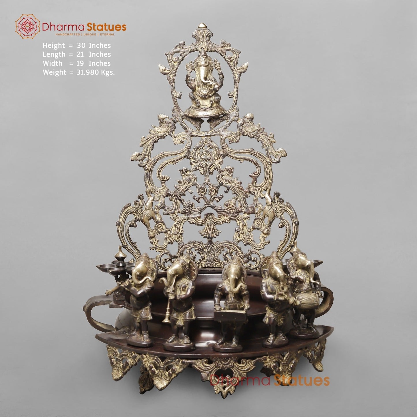 Brass Exclusive Ganesh Urli with Musicians Ganesh, Copper and Smooth Finish 30”