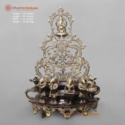 Brass Exclusive Ganesh Urli with Musicians Ganesh, Copper and Smooth Finish 30”