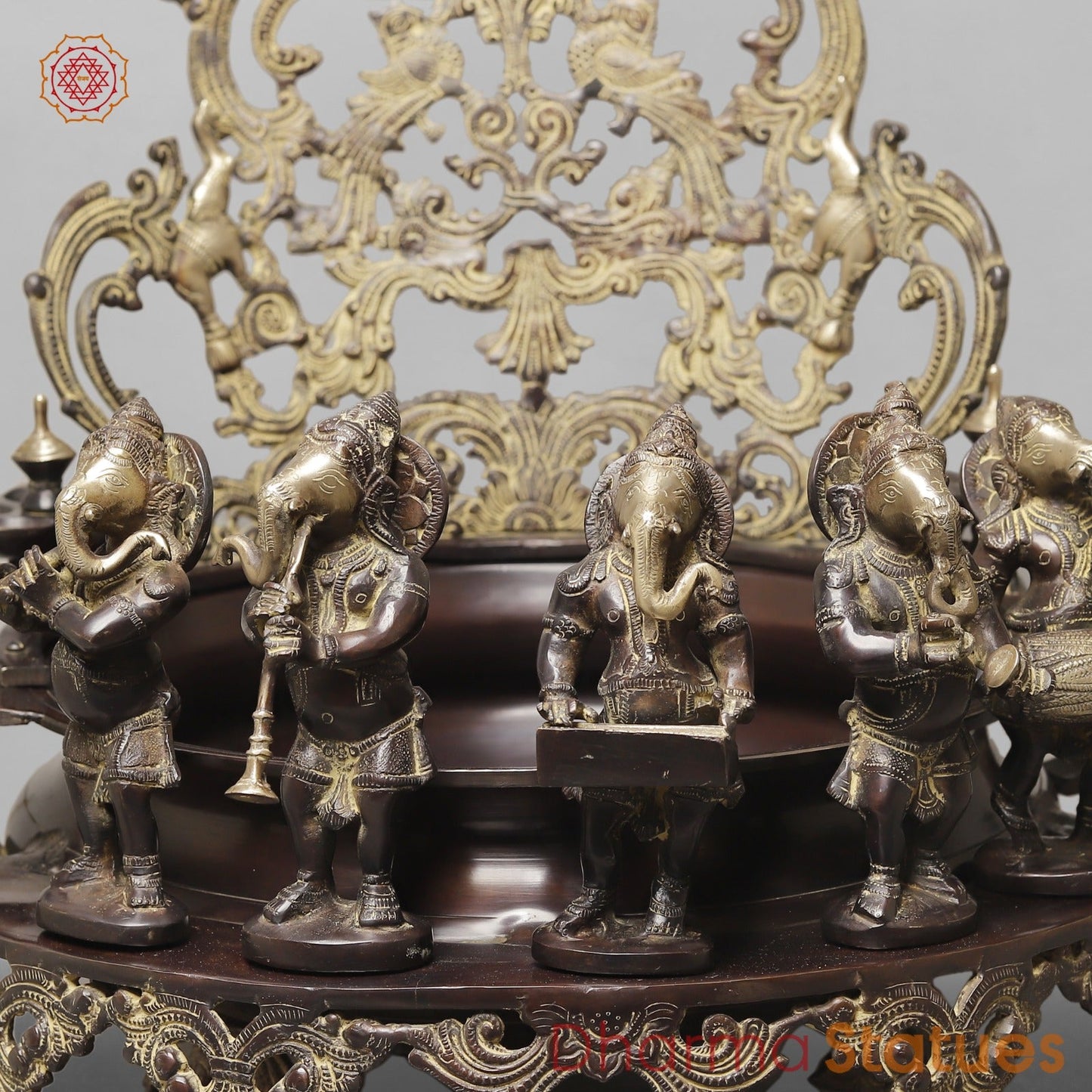 Brass Exclusive Ganesh Urli with Musicians Ganesh, Copper and Smooth Finish 30”
