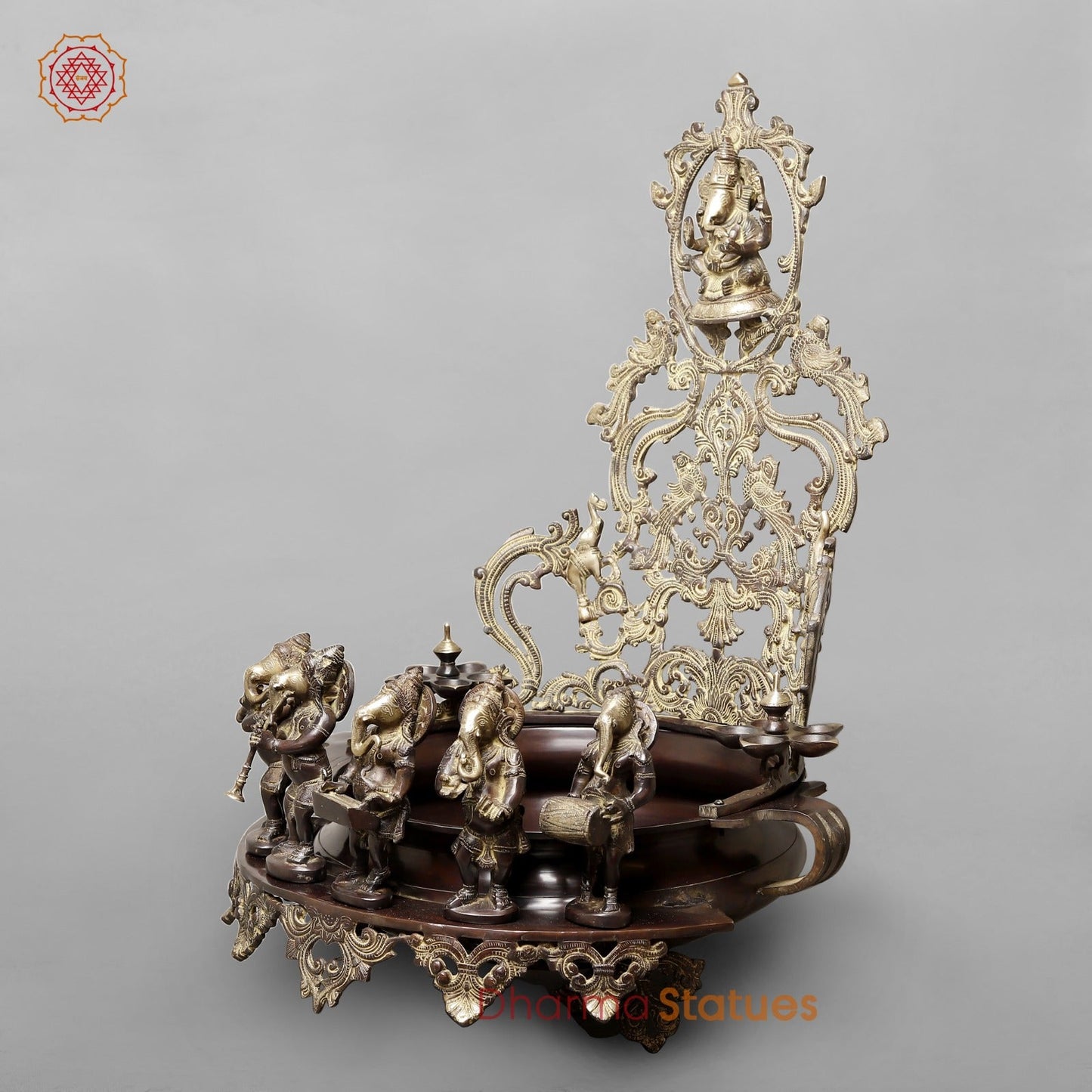 Brass Exclusive Ganesh Urli with Musicians Ganesh, Copper and Smooth Finish 30”