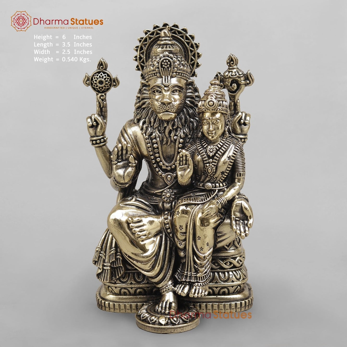 Brass Narsimha Lakshmi Seated fine 6”