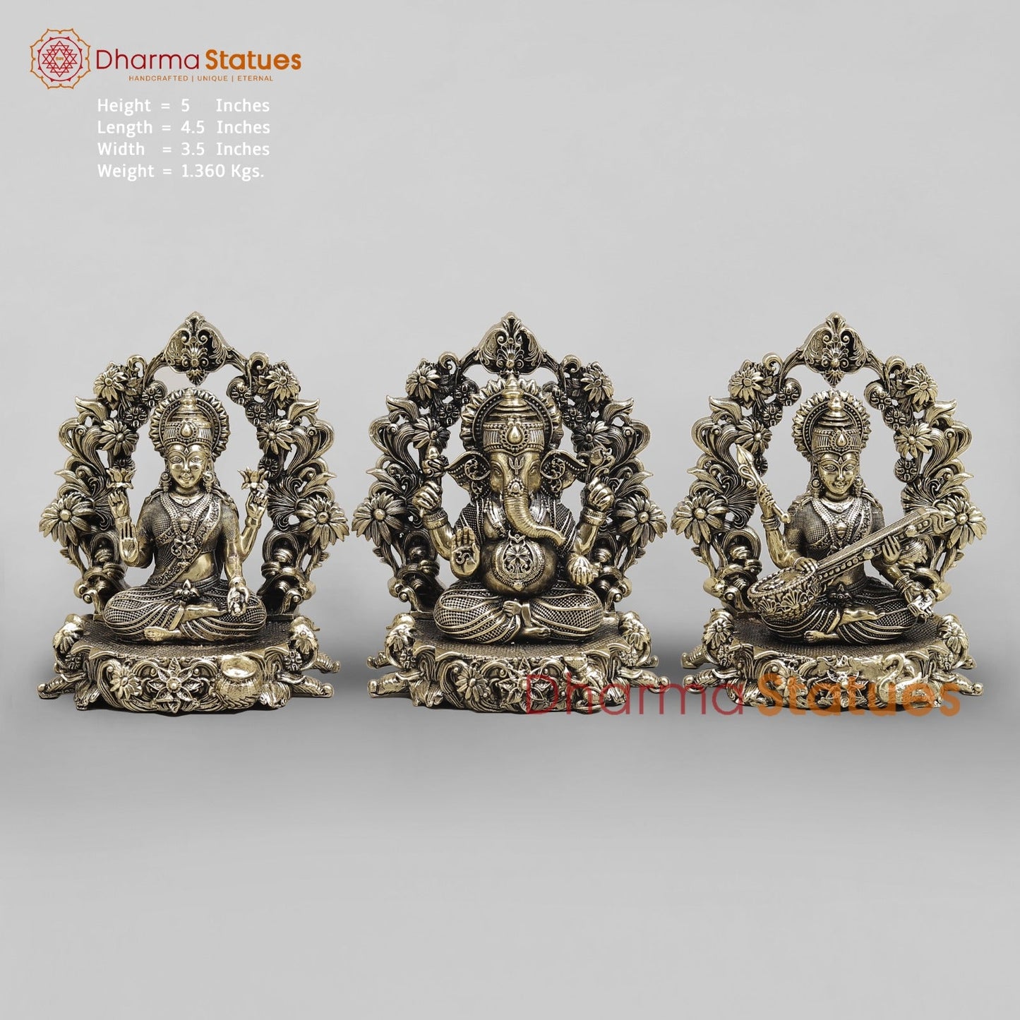 Brass Lakshmi Ganesh Seated Fine With Arch 5”