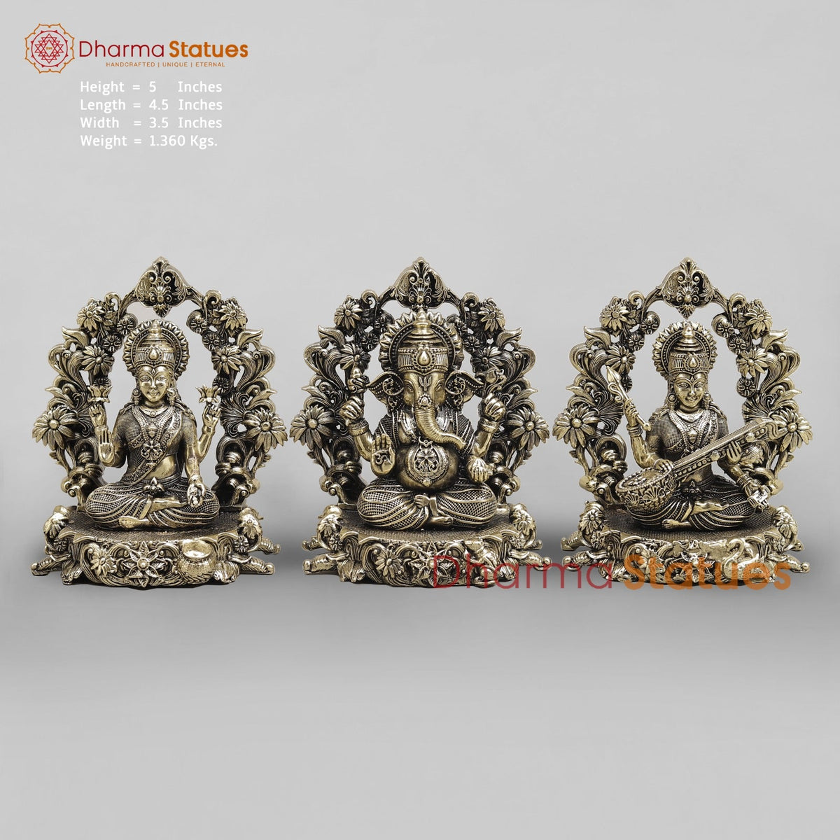 Brass Lakshmi Ganesh Seated Fine With Arch 5”