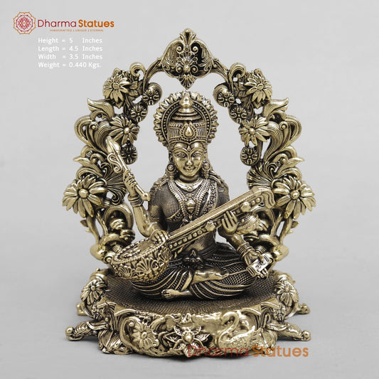 Brass Saraswati Seated Fine With Arch 5”