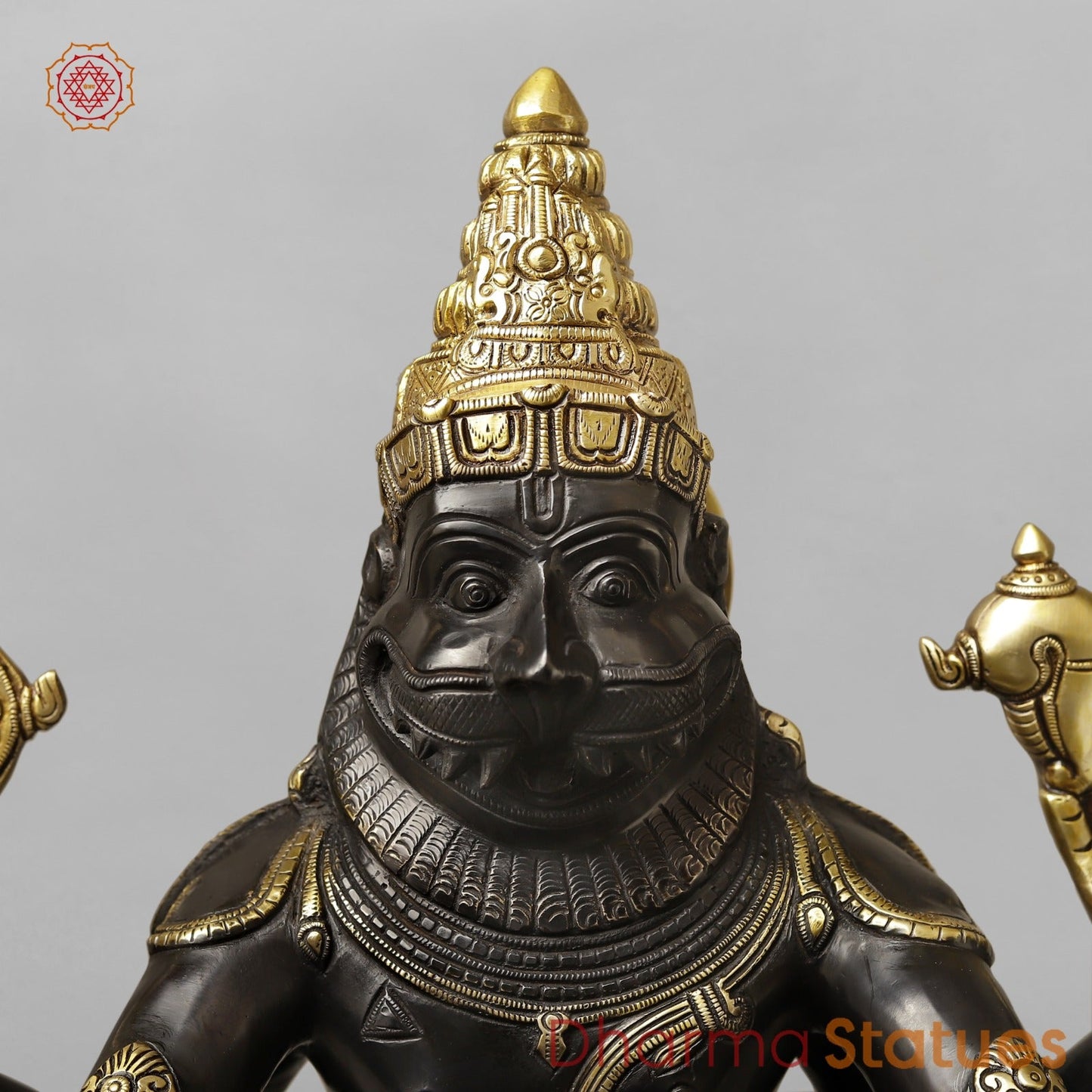 Brass Yoga Narsimha Seated On Pedestal, Royal Black Finish 20”